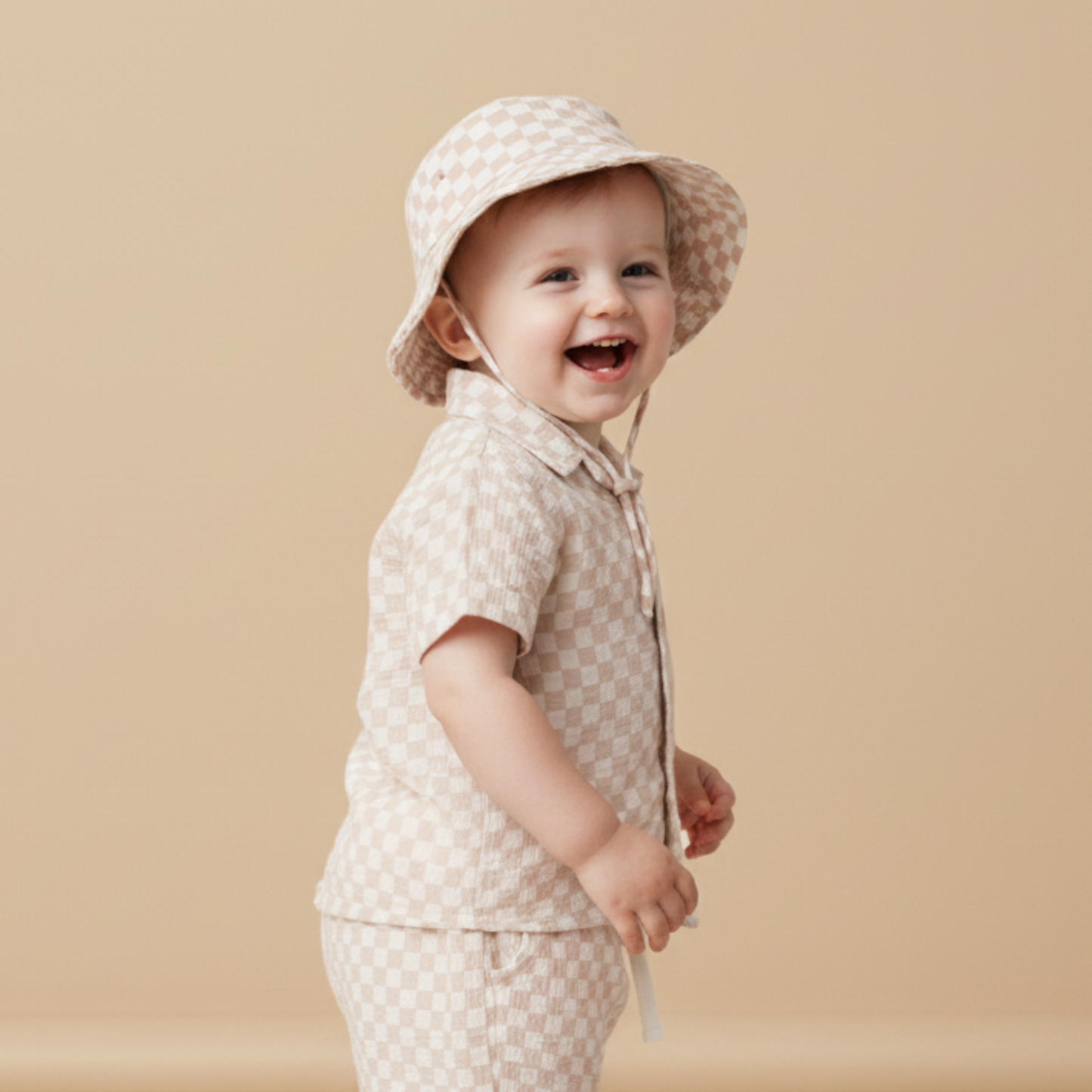 Organic Bucket Sun Hat - Brick Checks