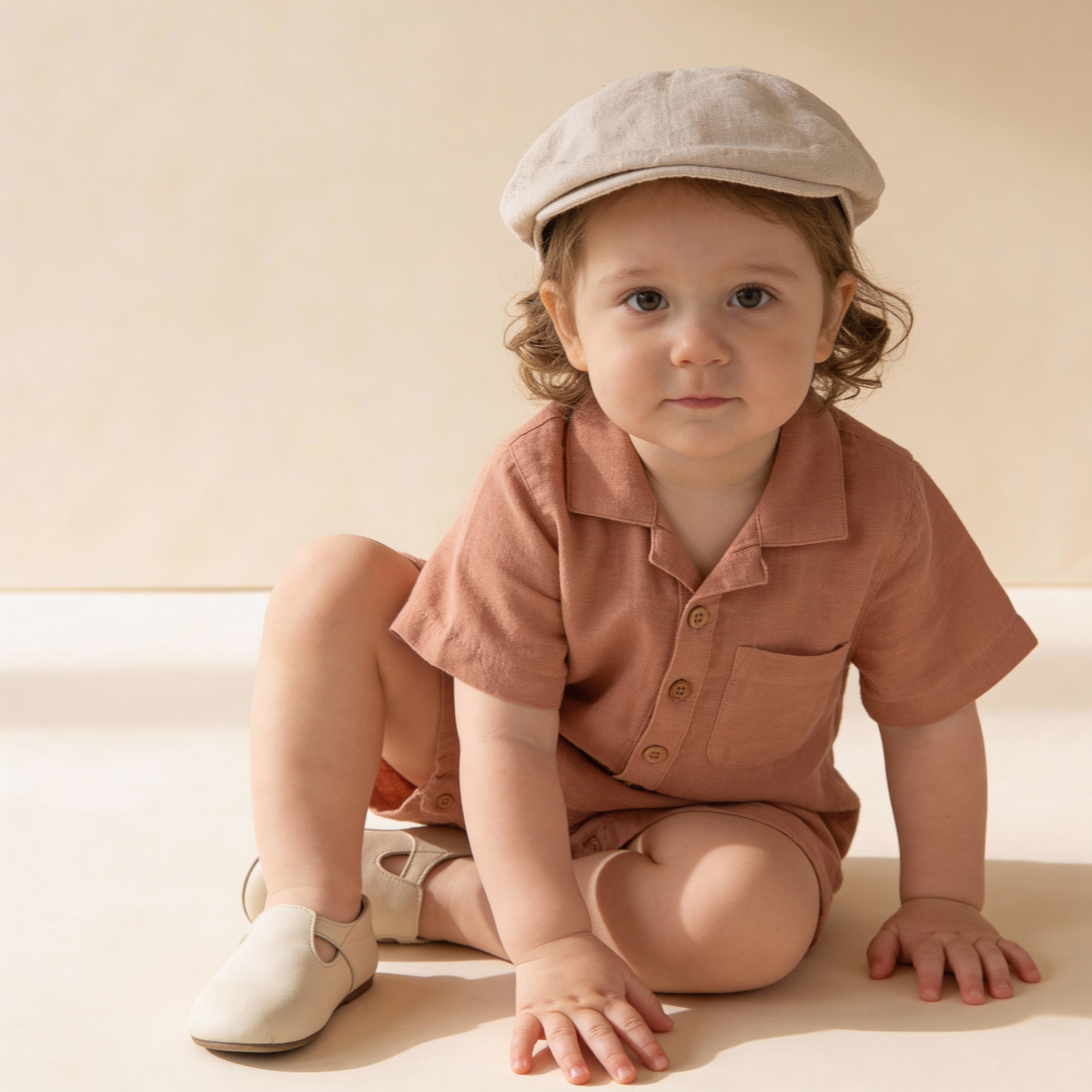 Organic Collared Romper - Clay
