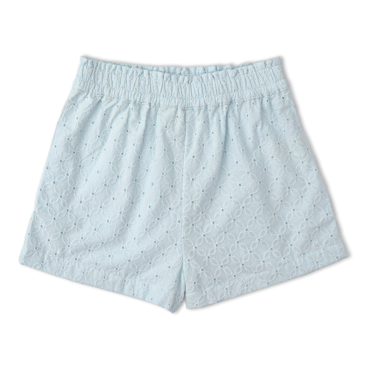 Organic Eyelet Flutter Top And Shorts Set - Light Blue Eyelet