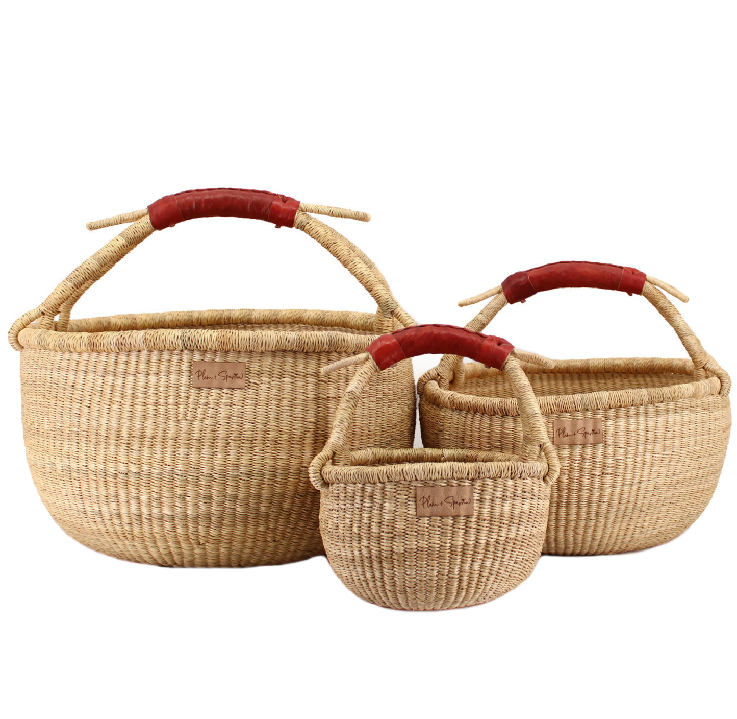 Cognac Handle Small Bolga Basket