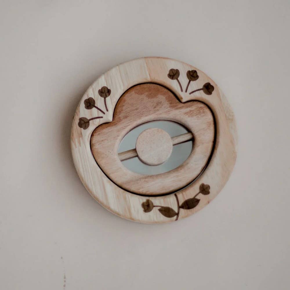 Wooden Baby Mirror & Flower Rattle Set