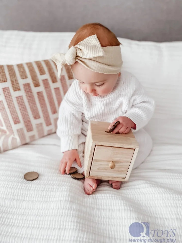 Montessori Wooden Coin Box – Object Permanence Toy