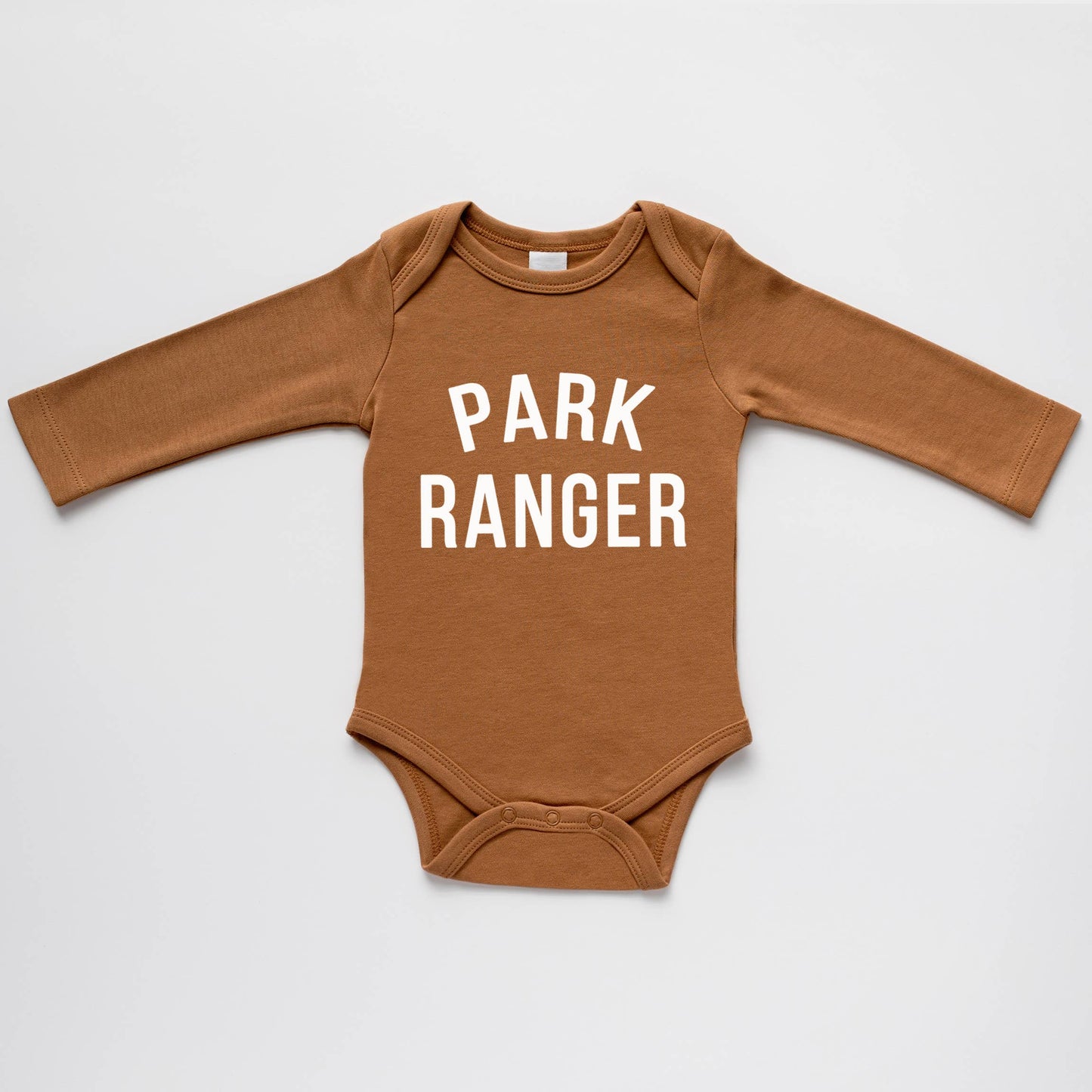 Organic Baby Bodysuit – “Park Ranger” (Camel)