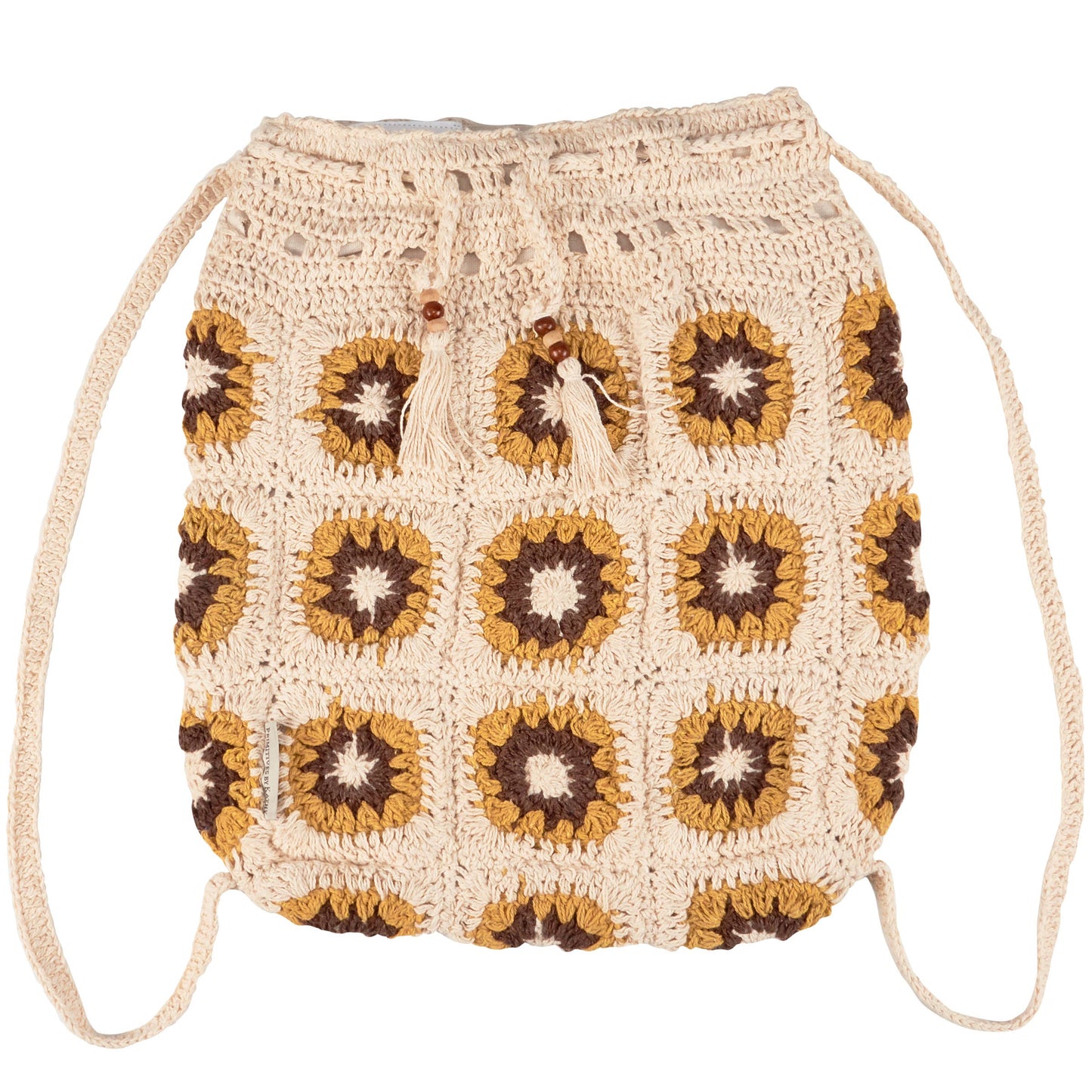 Boho Crochet Sunflower Drawstring Backpack