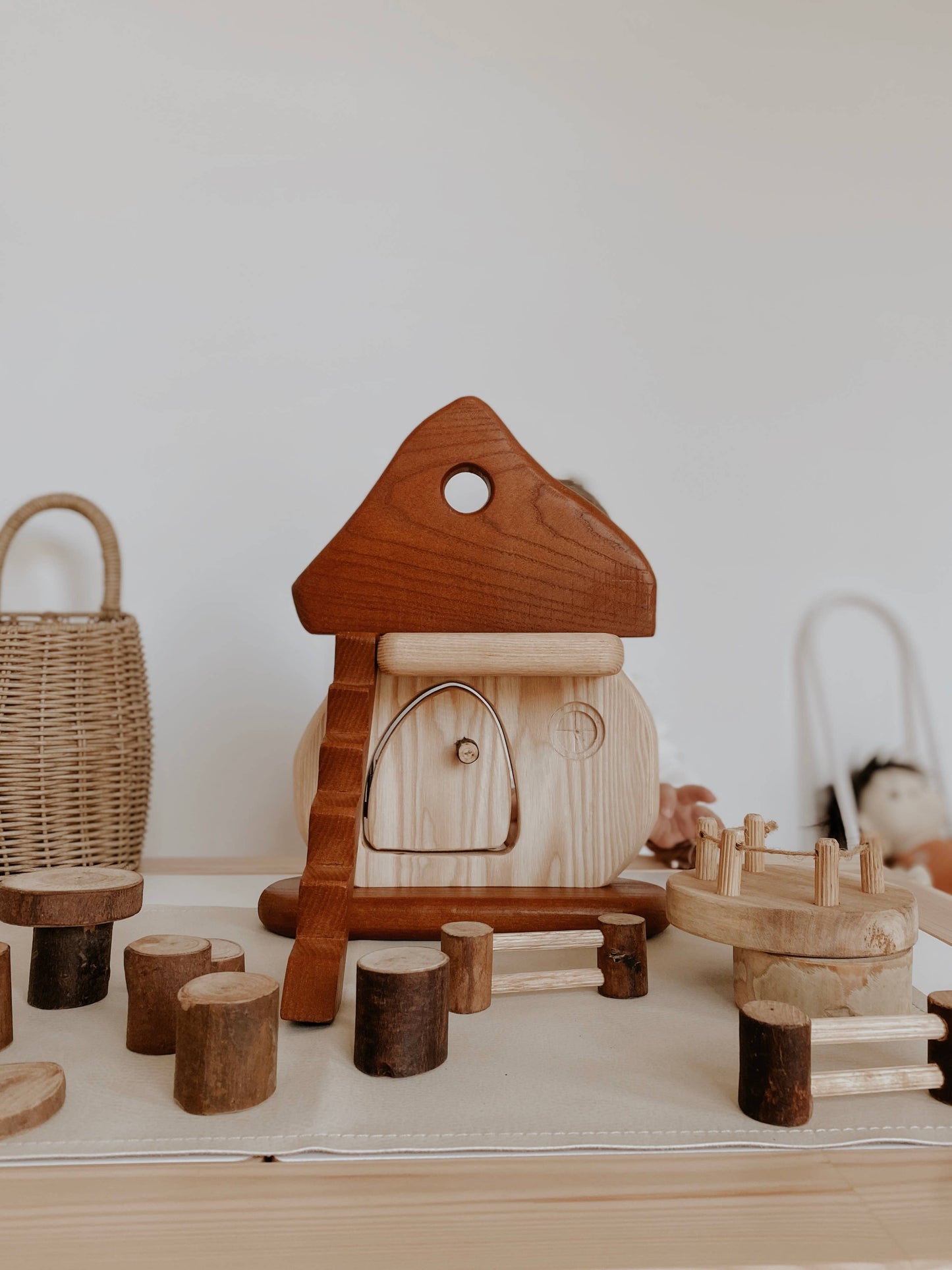 Natural Wooden Mushroom House Playset
