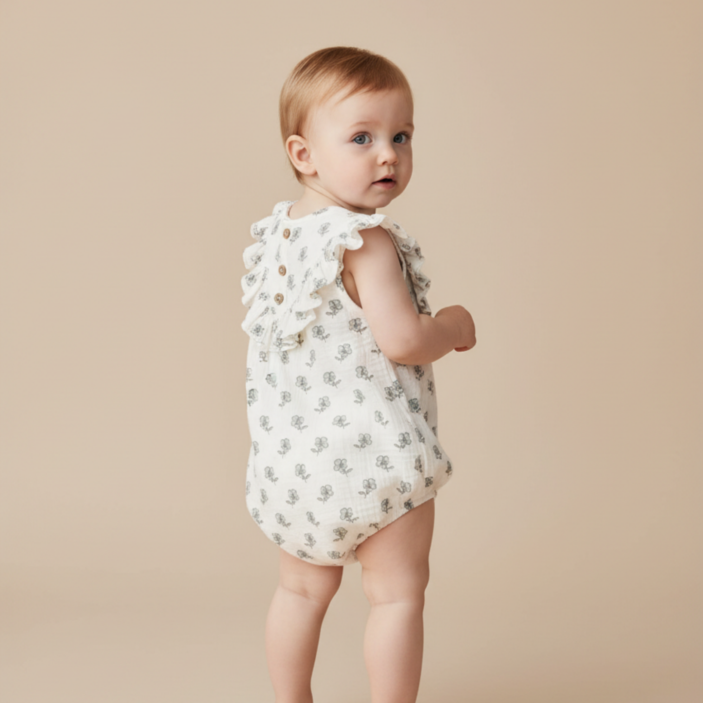Organic Sleeveless Ruffle Bubble Romper - Poppy
