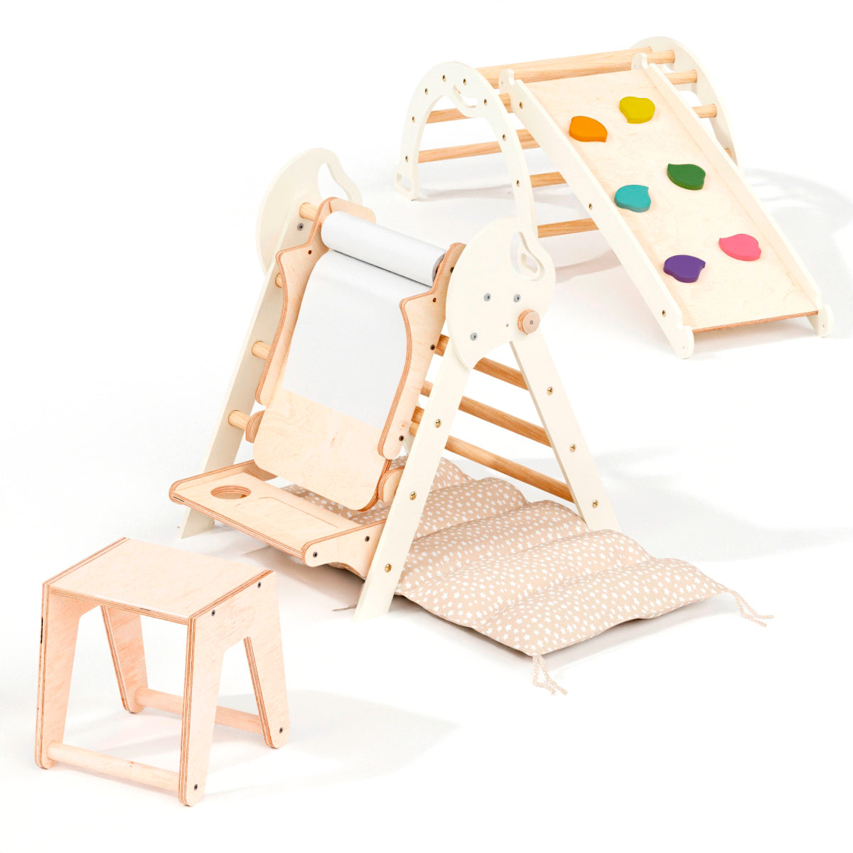 4in1 Montessori Climbing Set: Pikler Triangle, Arch, Slide Board, and Cushion for Toddlers (1–3 Years)