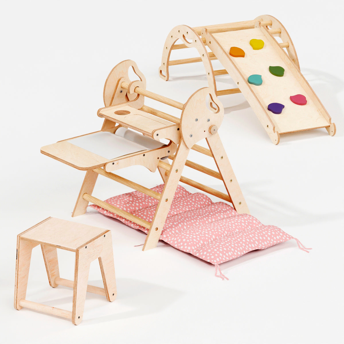 4in1 Montessori Climbing Set: Pikler Triangle, Arch, Slide Board, and Cushion for Toddlers (1–3 Years)