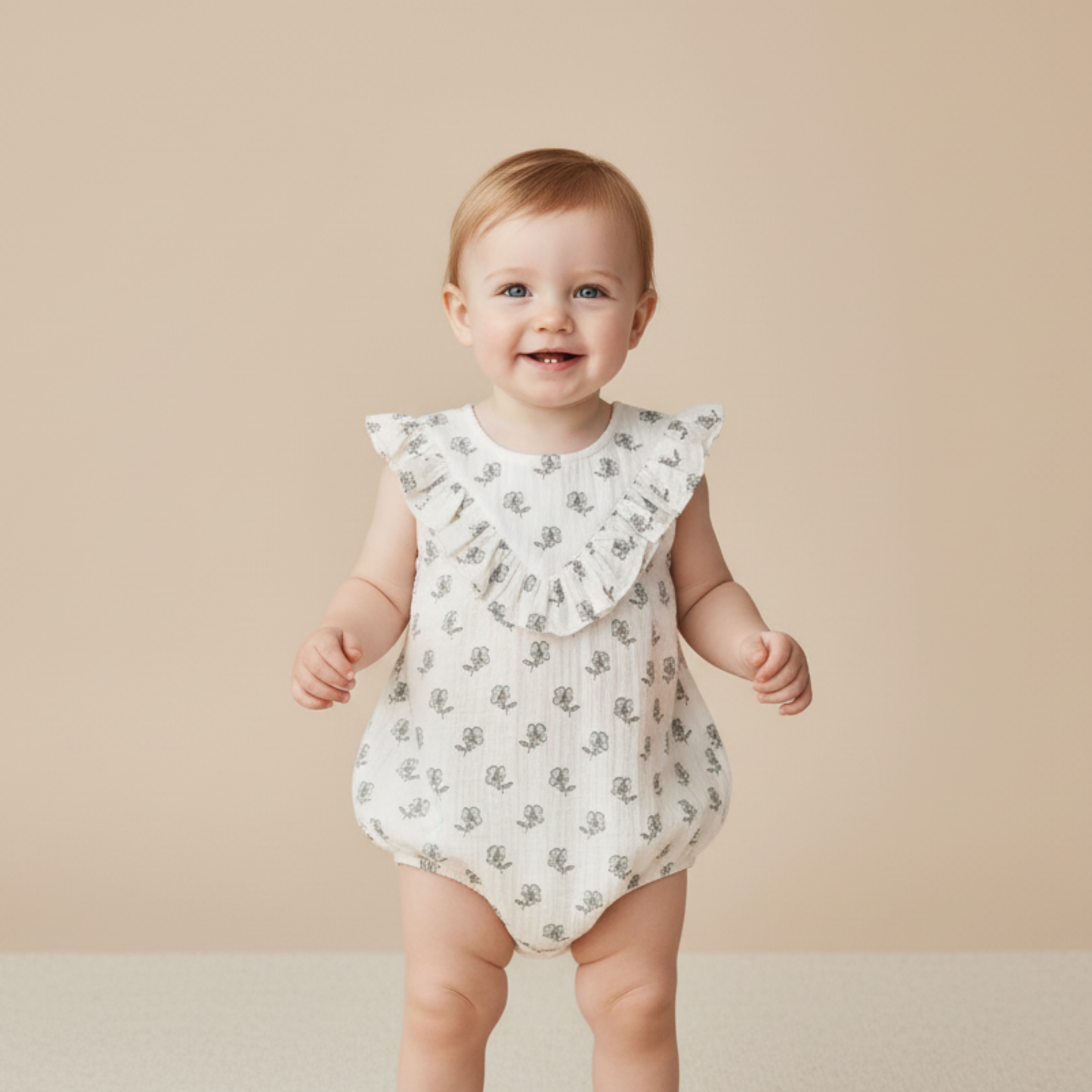 Organic Sleeveless Ruffle Bubble Romper - Poppy