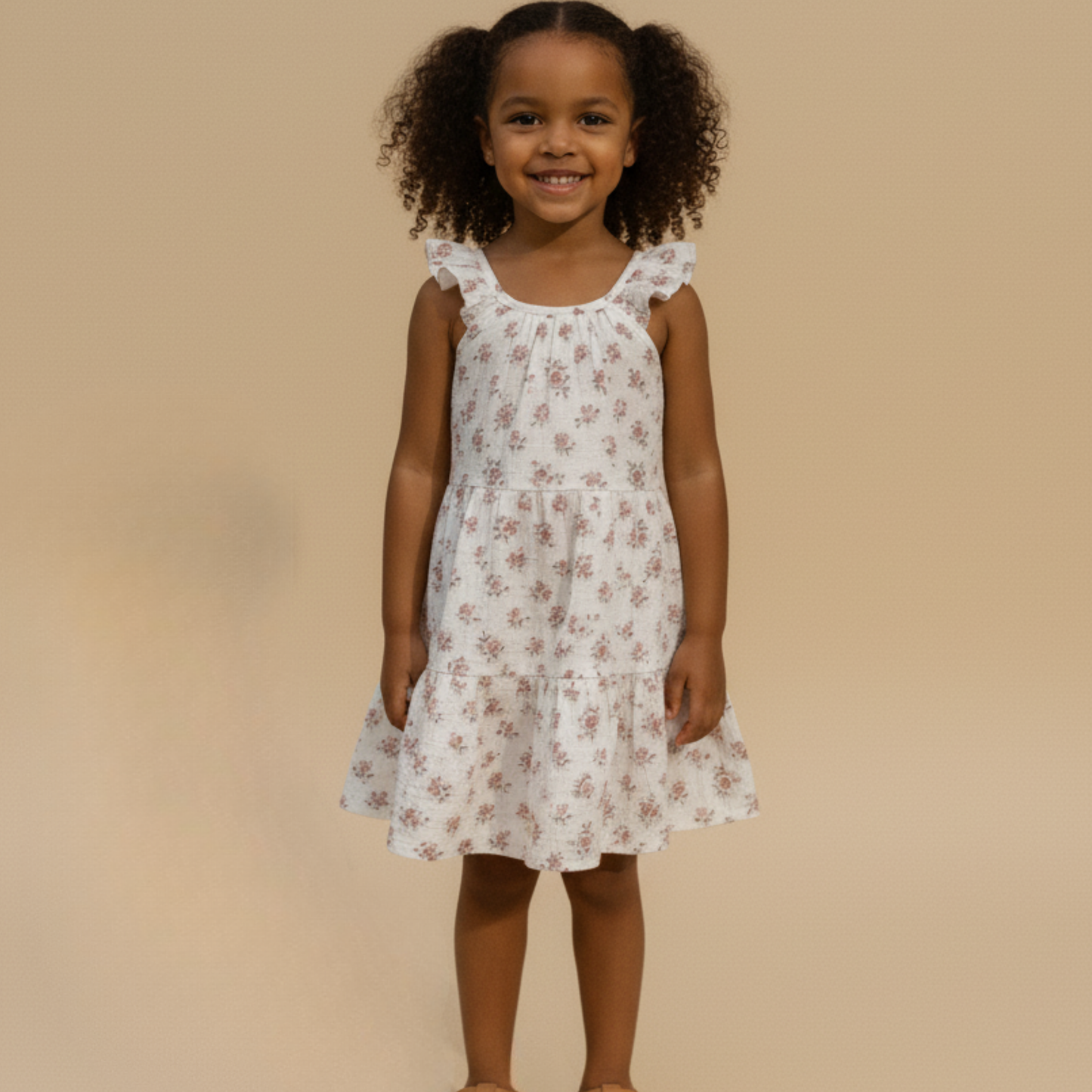 Organic Ruffle Tiered Dress - Blush Floral