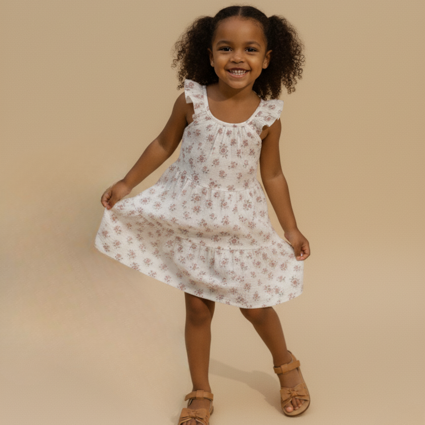 Organic Ruffle Tiered Dress - Blush Floral