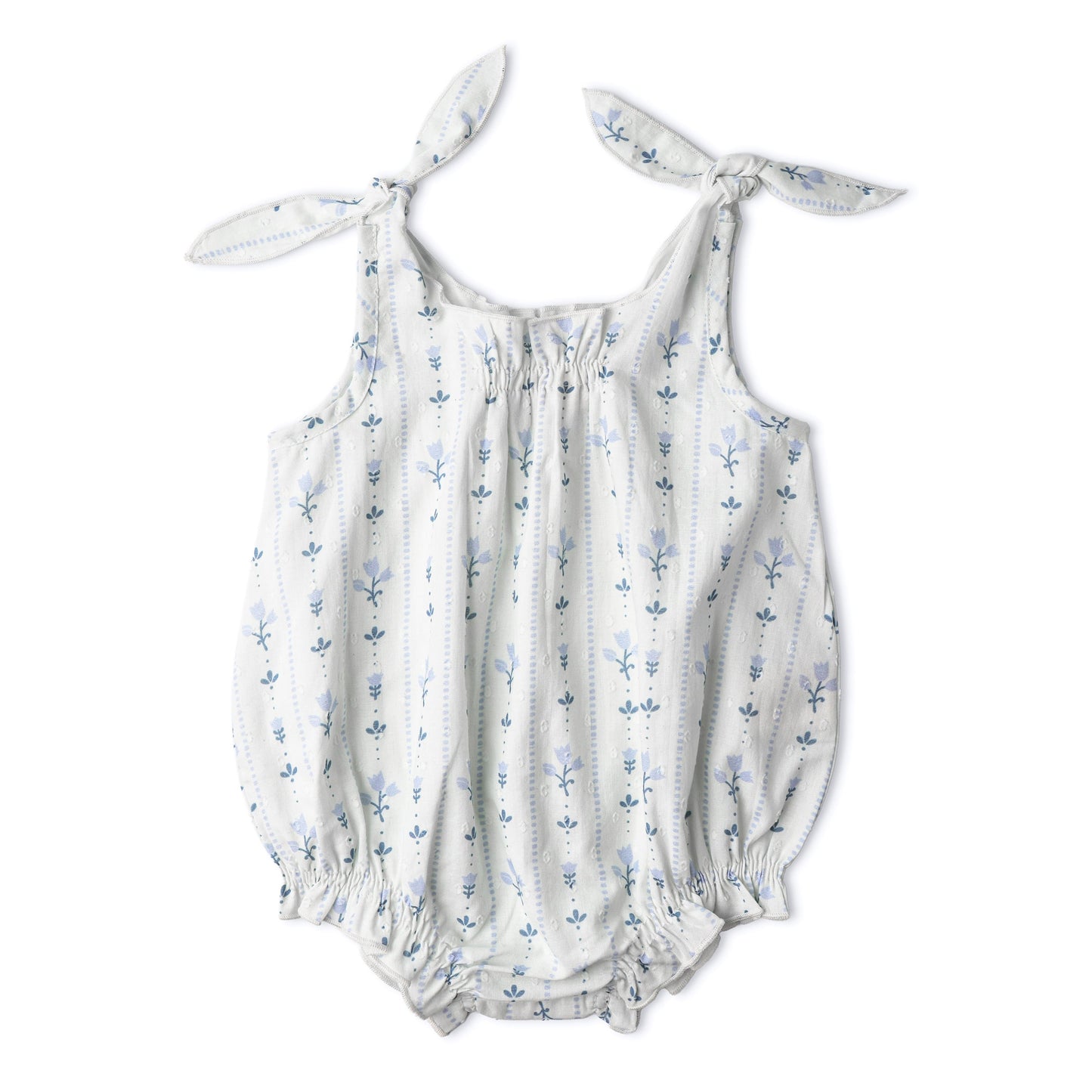 Organic Tie Shoulder Bubble Romper - Blue Vines
