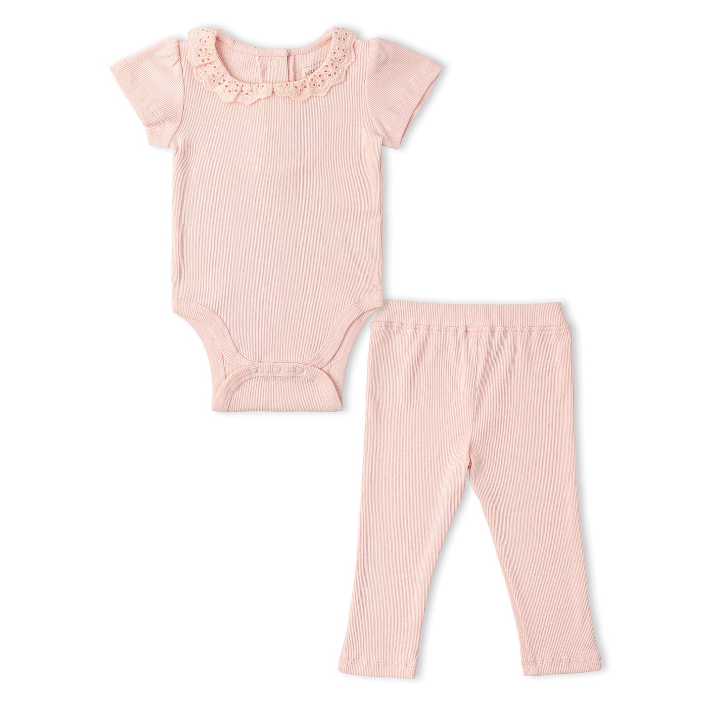 Organic Lace Collar Onesie & Tights Set - Blush