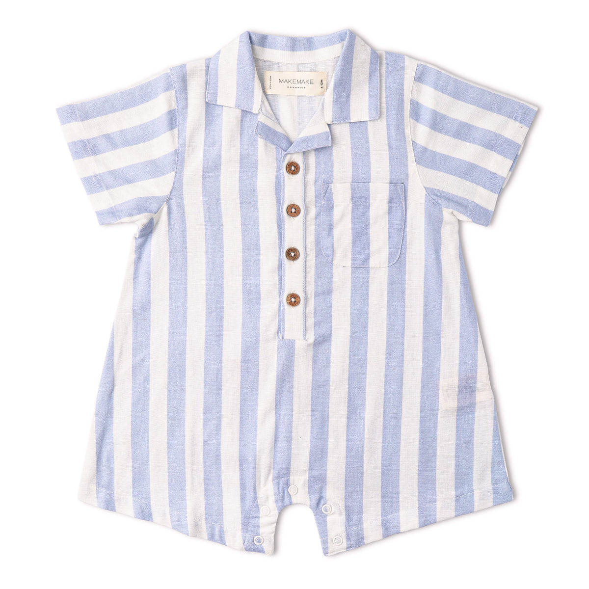 Organic Collared Romper - Blue Stripes