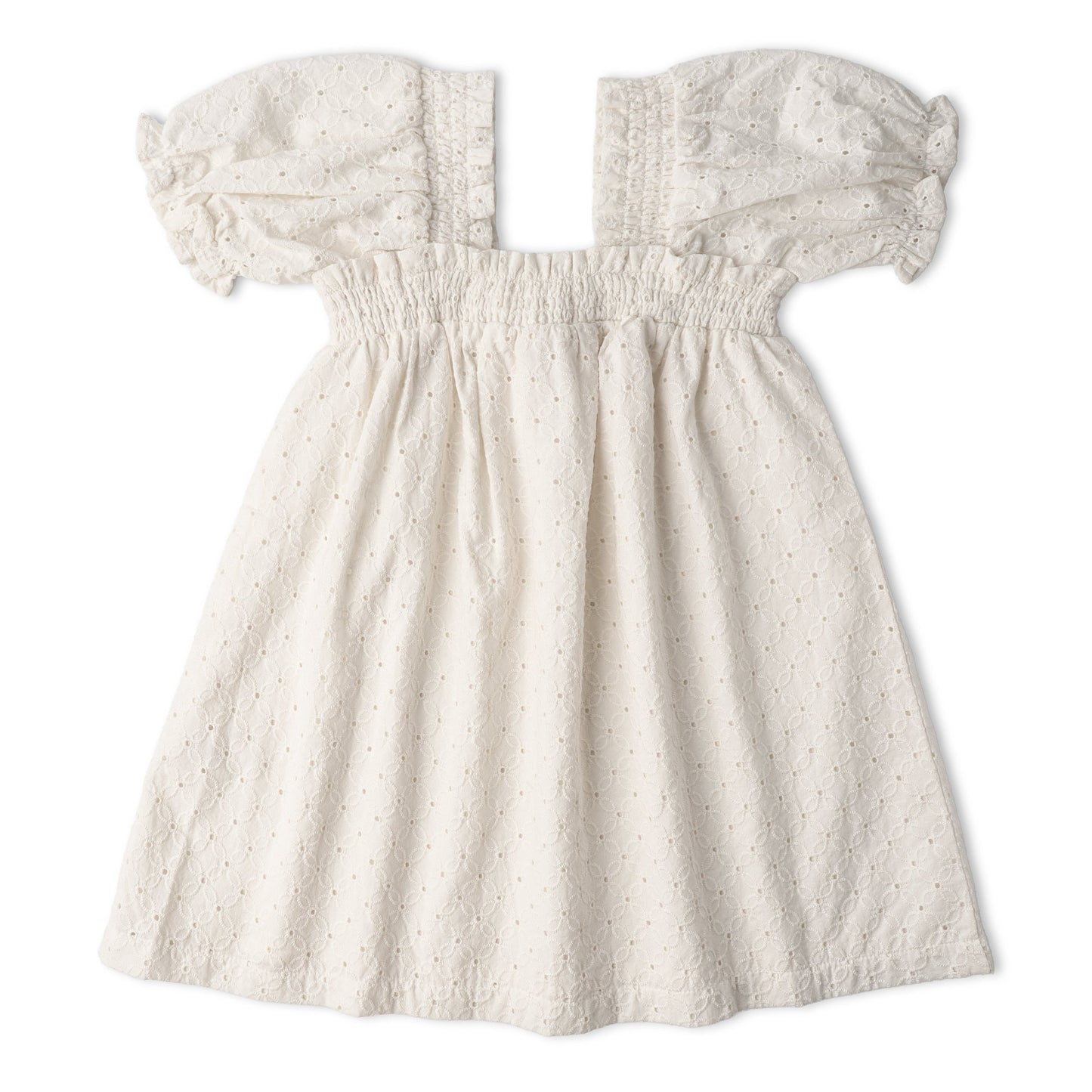 Organic Eyelet Bubble Sleeve Dress - Ivory Eyelet