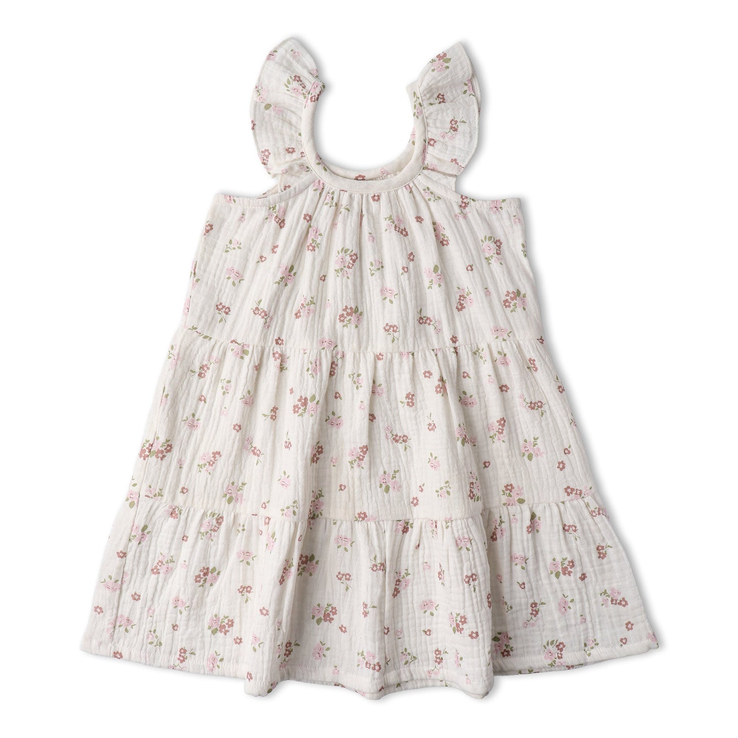 Organic Ruffle Tiered Dress - Blush Floral