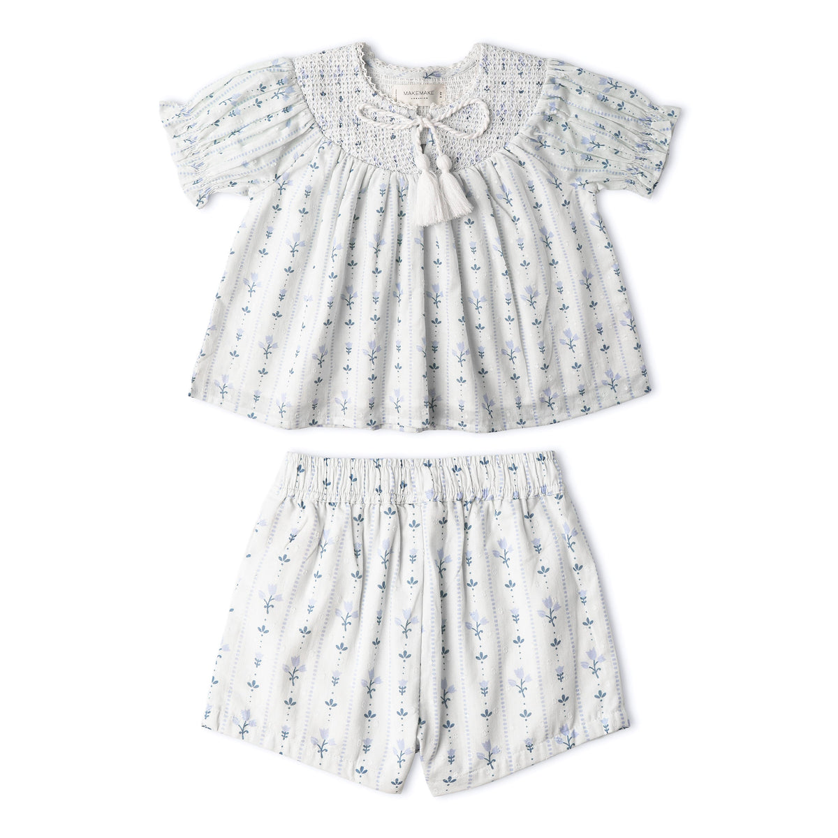 Organic Smocked Top & Shorts Set - Blue Vines