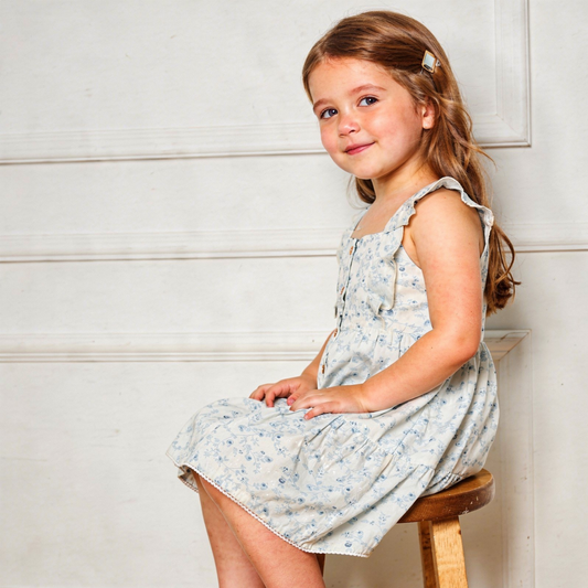 Organic Flutter Buttoned Tiered Dress - Ivy Floral