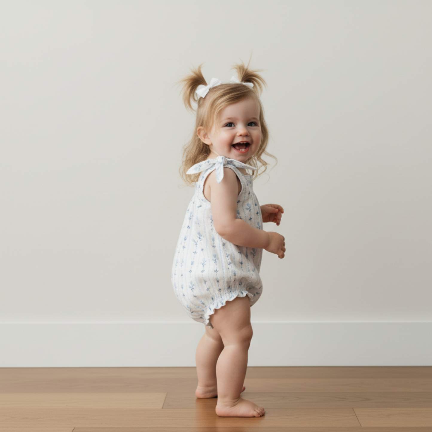 Organic Tie Shoulder Bubble Romper - Blue Vines
