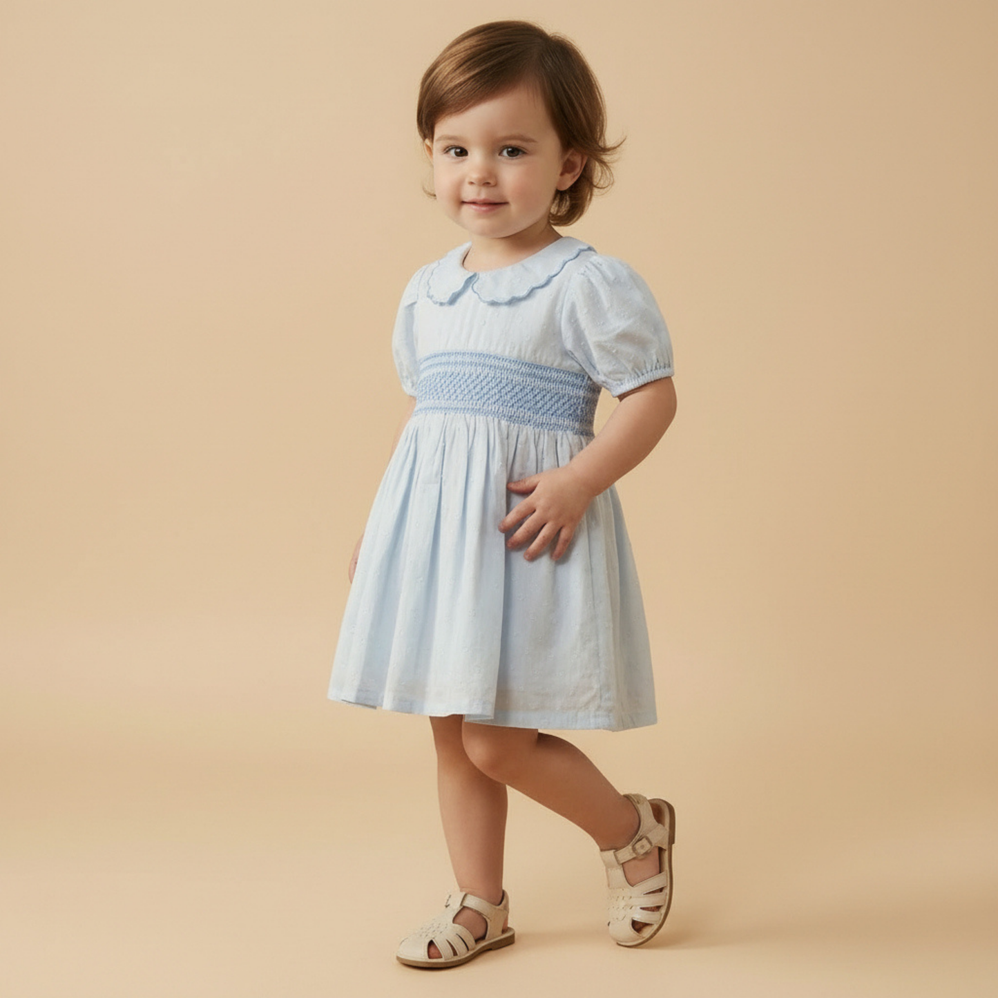 Organic Smocked Collar Dress - Light Blue