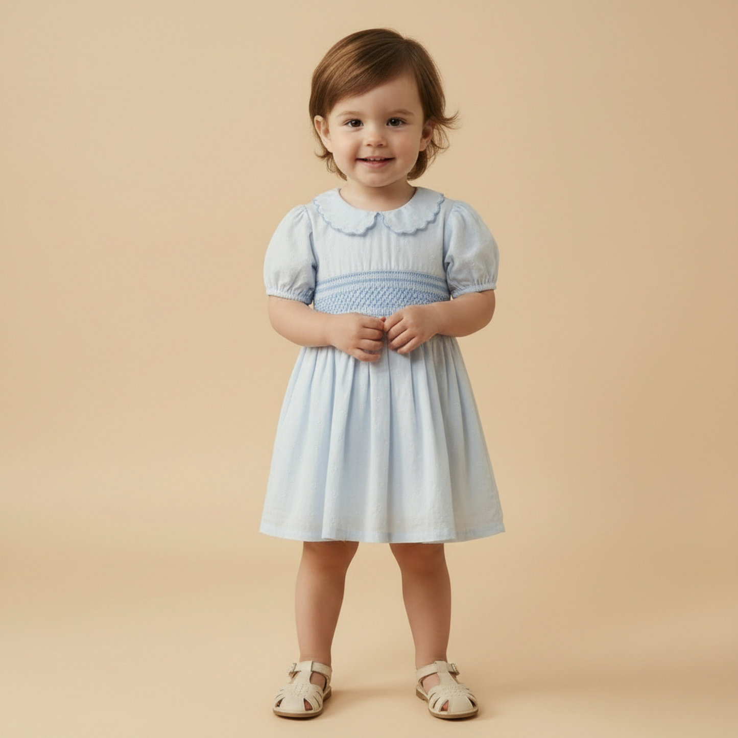 Organic Smocked Collar Dress - Light Blue