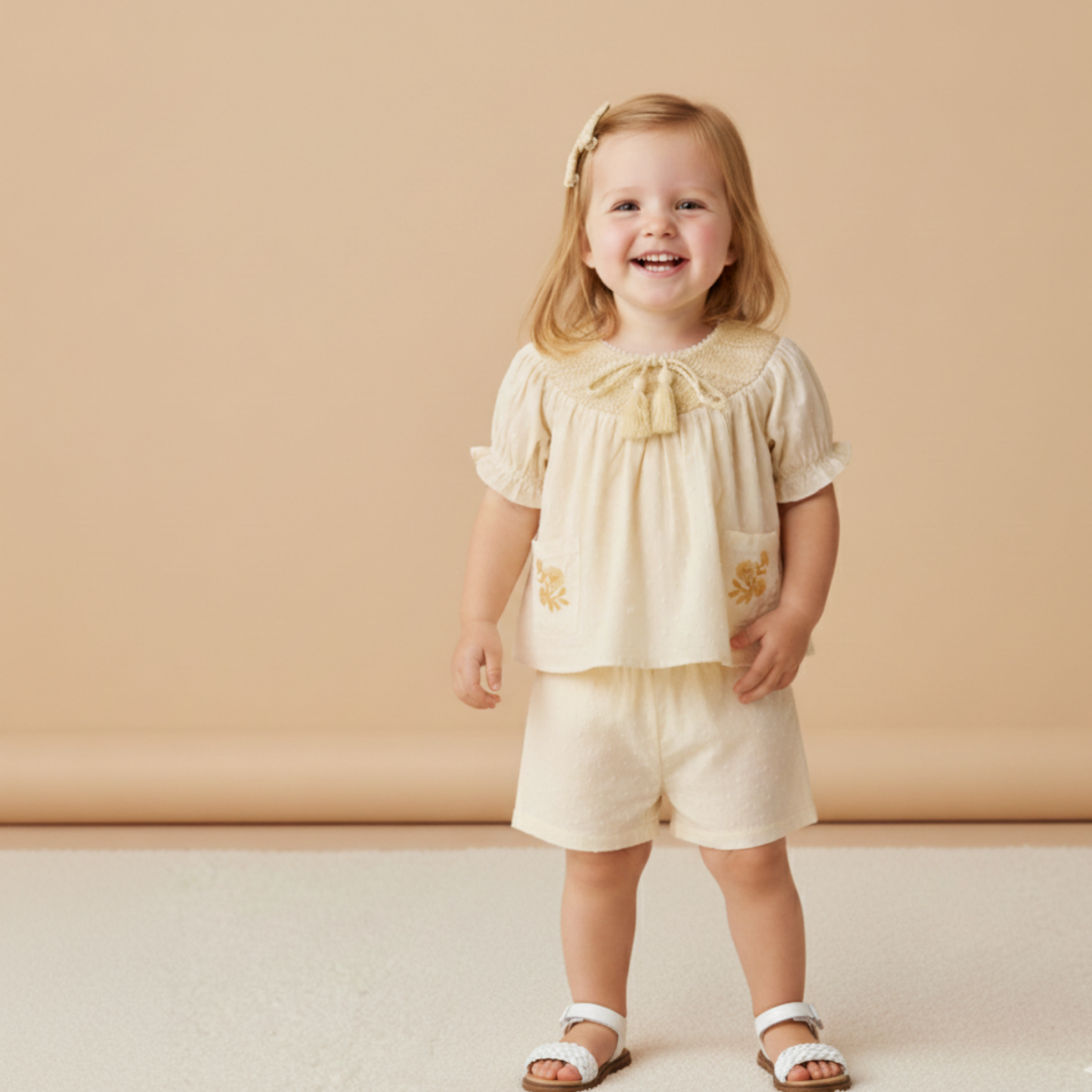 Organic Smocked Top & Shorts Set - Butter Yellow
