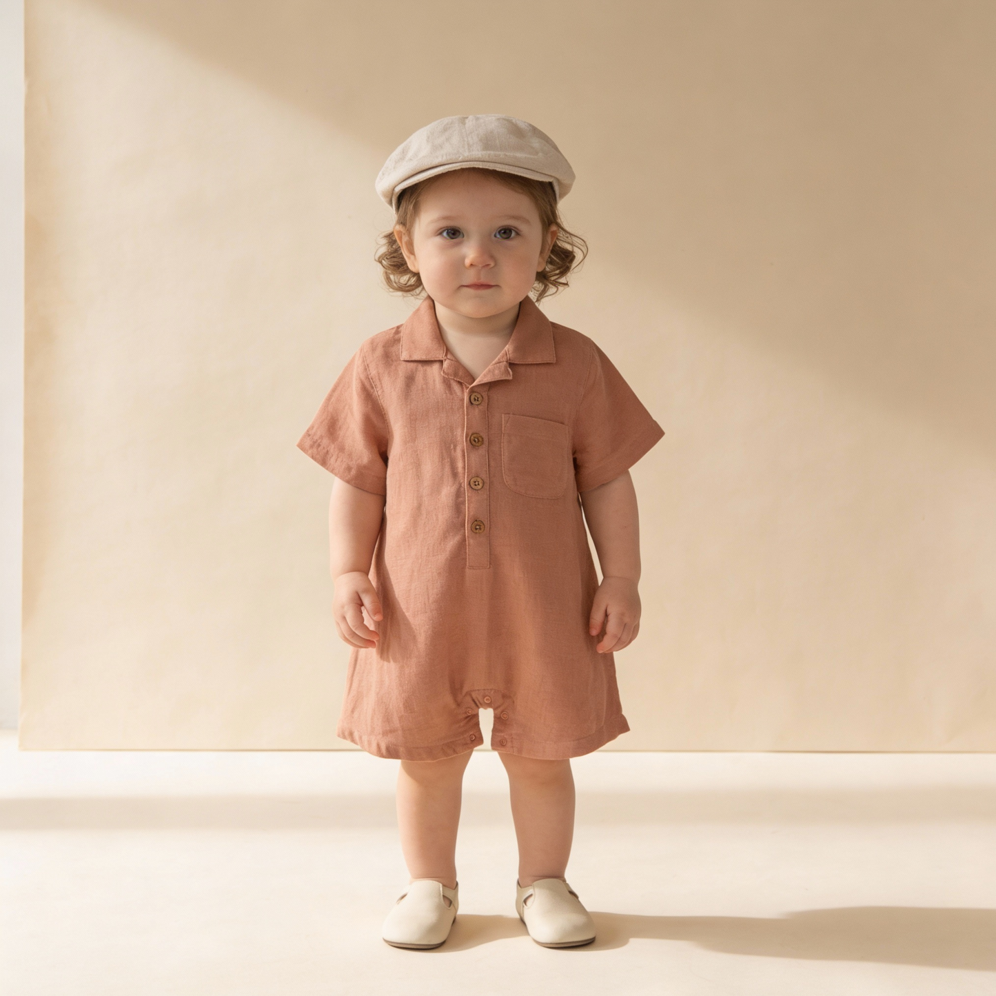 Organic Collared Romper - Clay