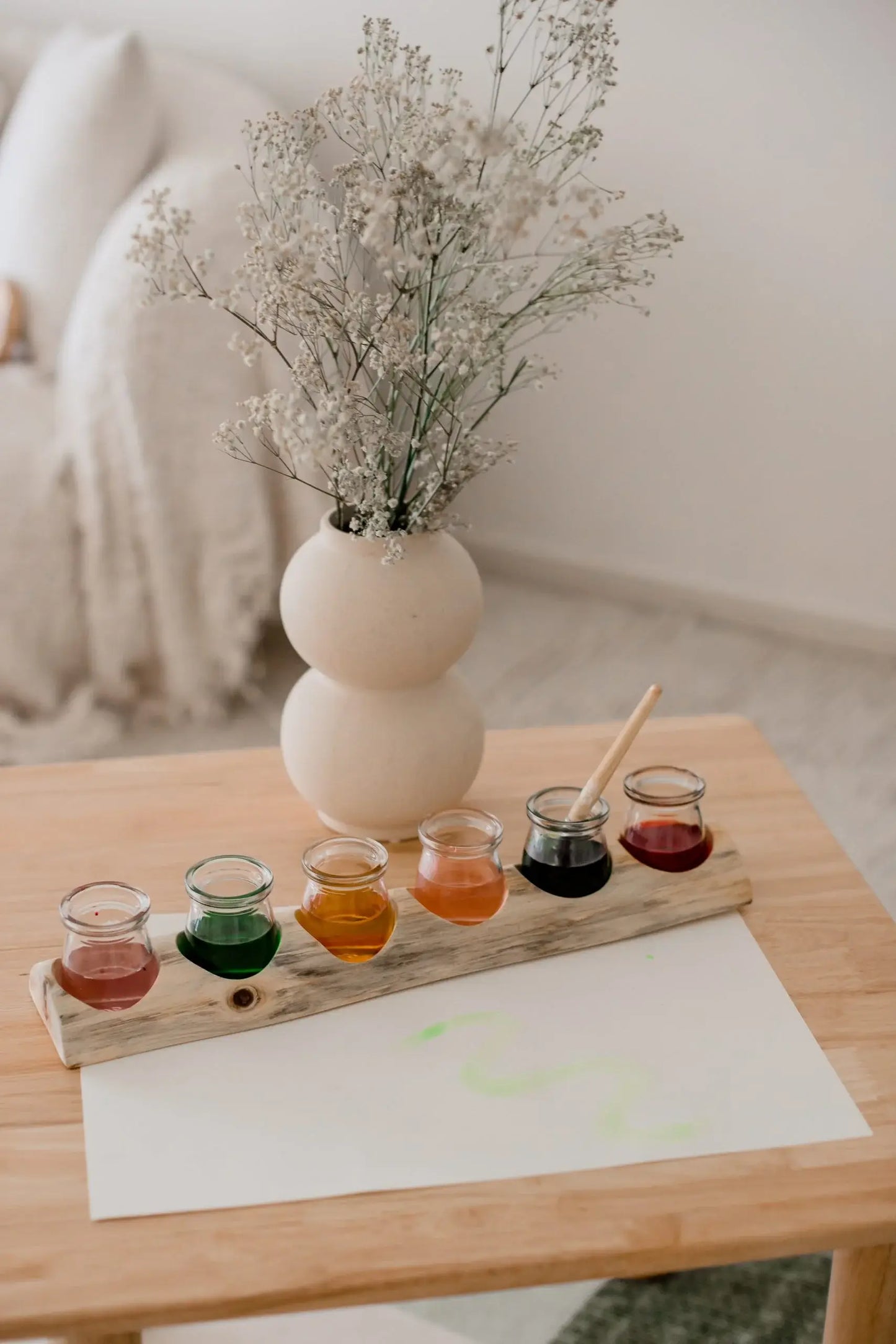 Wooden Paint Pot Holder with Glass Jars
