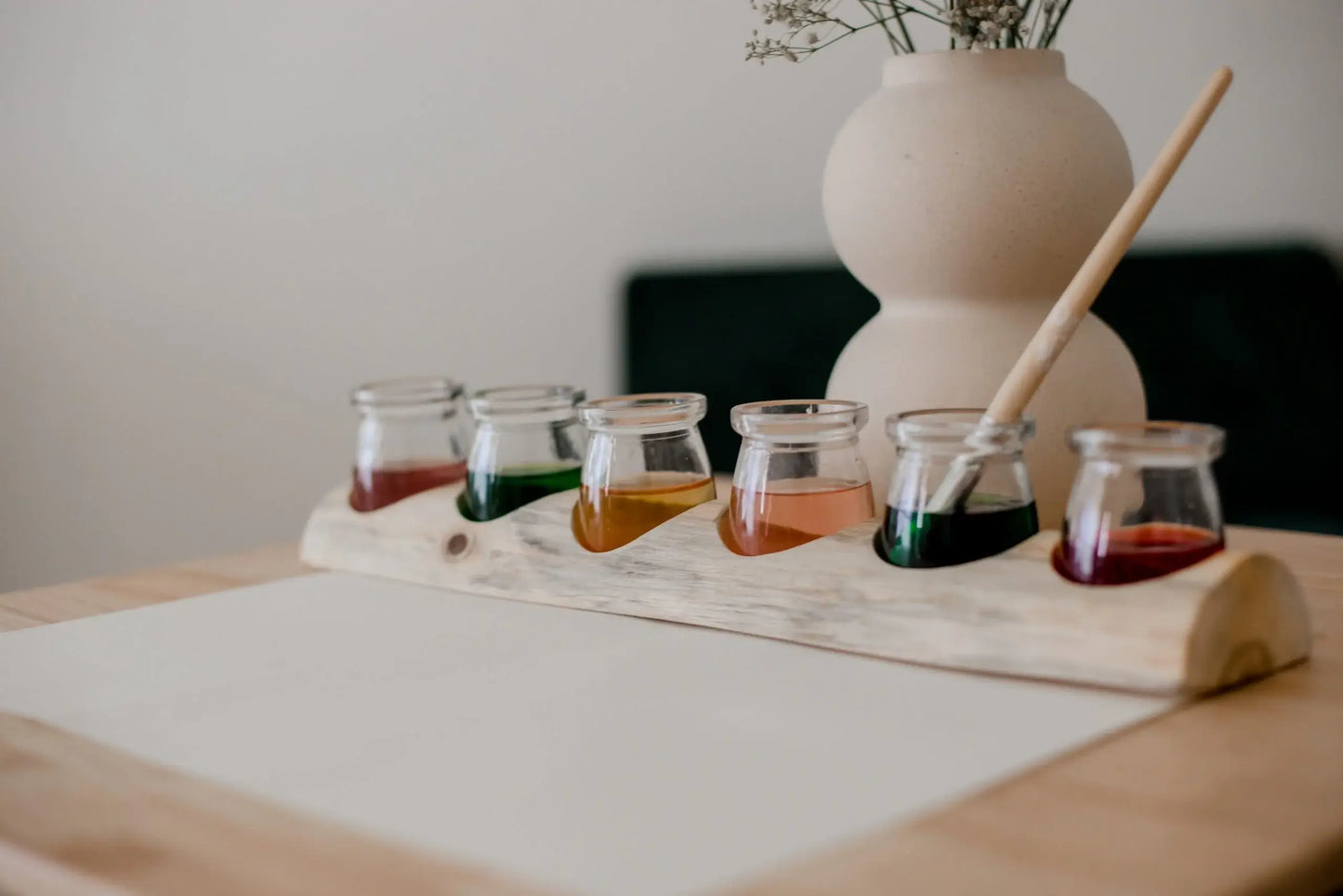 Wooden Paint Pot Holder with Glass Jars