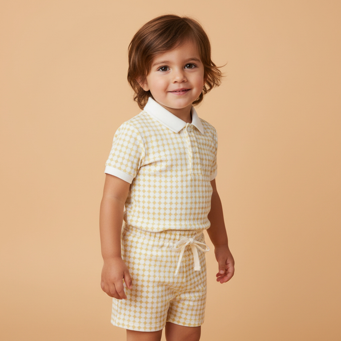 Organic Collar Tee & Shorts Set - Dotty Gingham