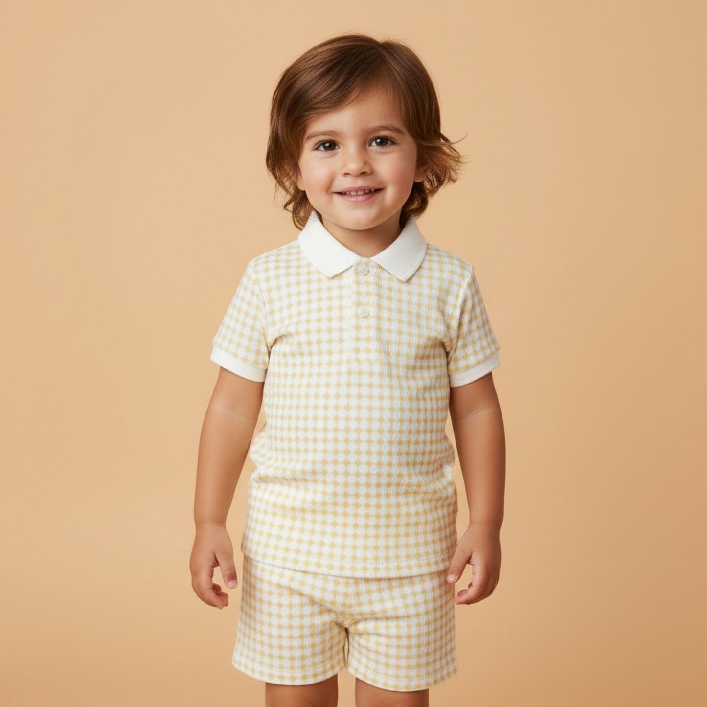 Organic Collar Tee & Shorts Set - Dotty Gingham