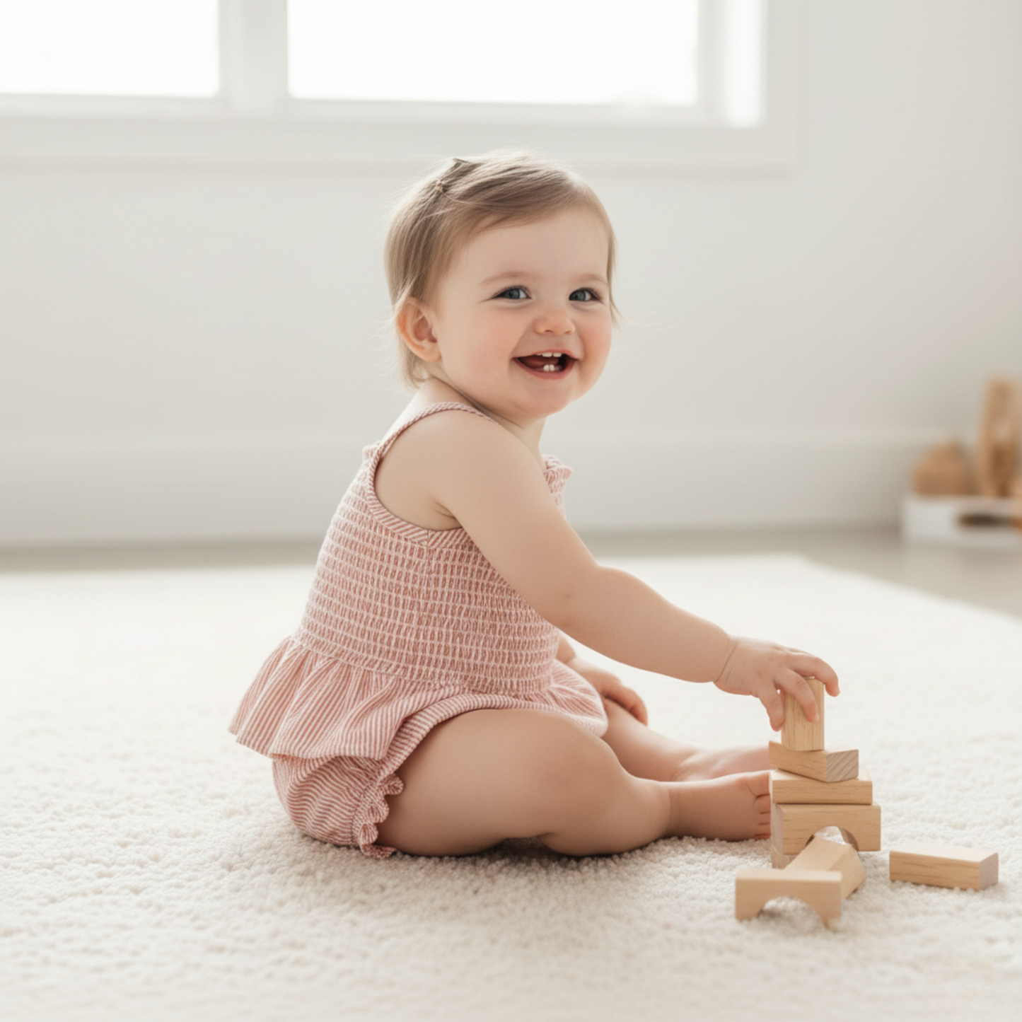Organic Smocked Top And Bloomer Set - Coral Stripes