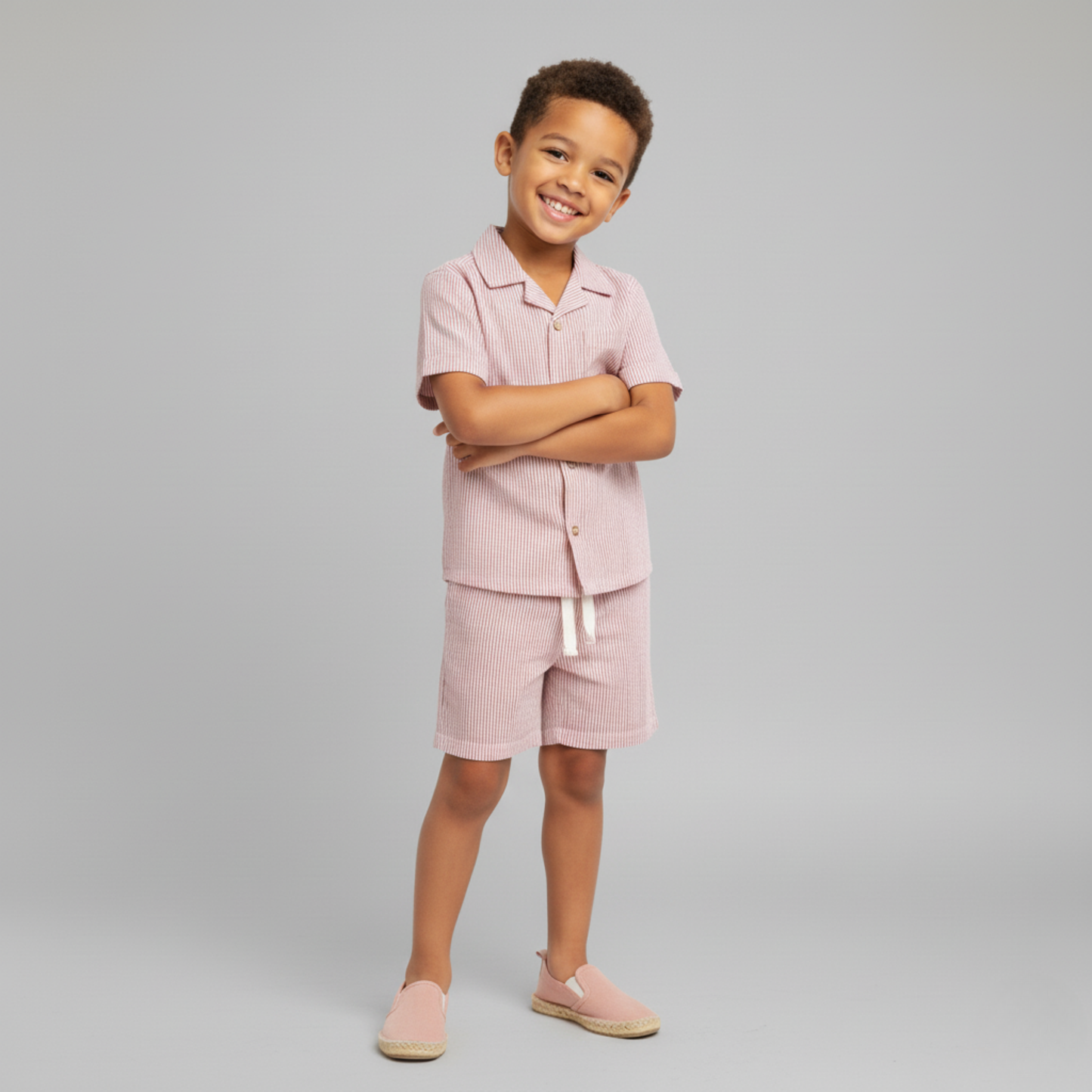 Organic Shirt & Shorts Set - Coral Stripes