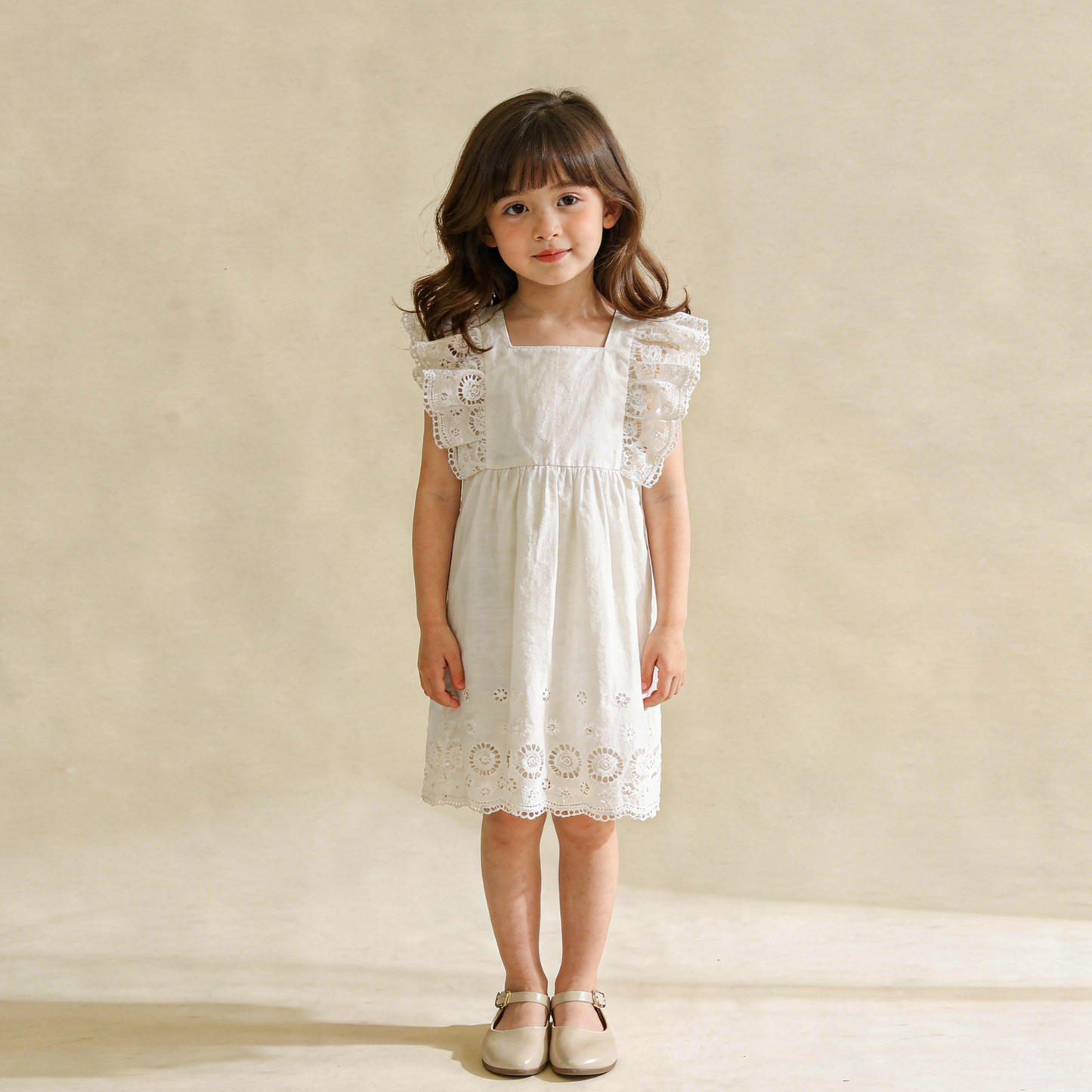 Organic Eyelet Flutter Dress - Ivory Eyelet