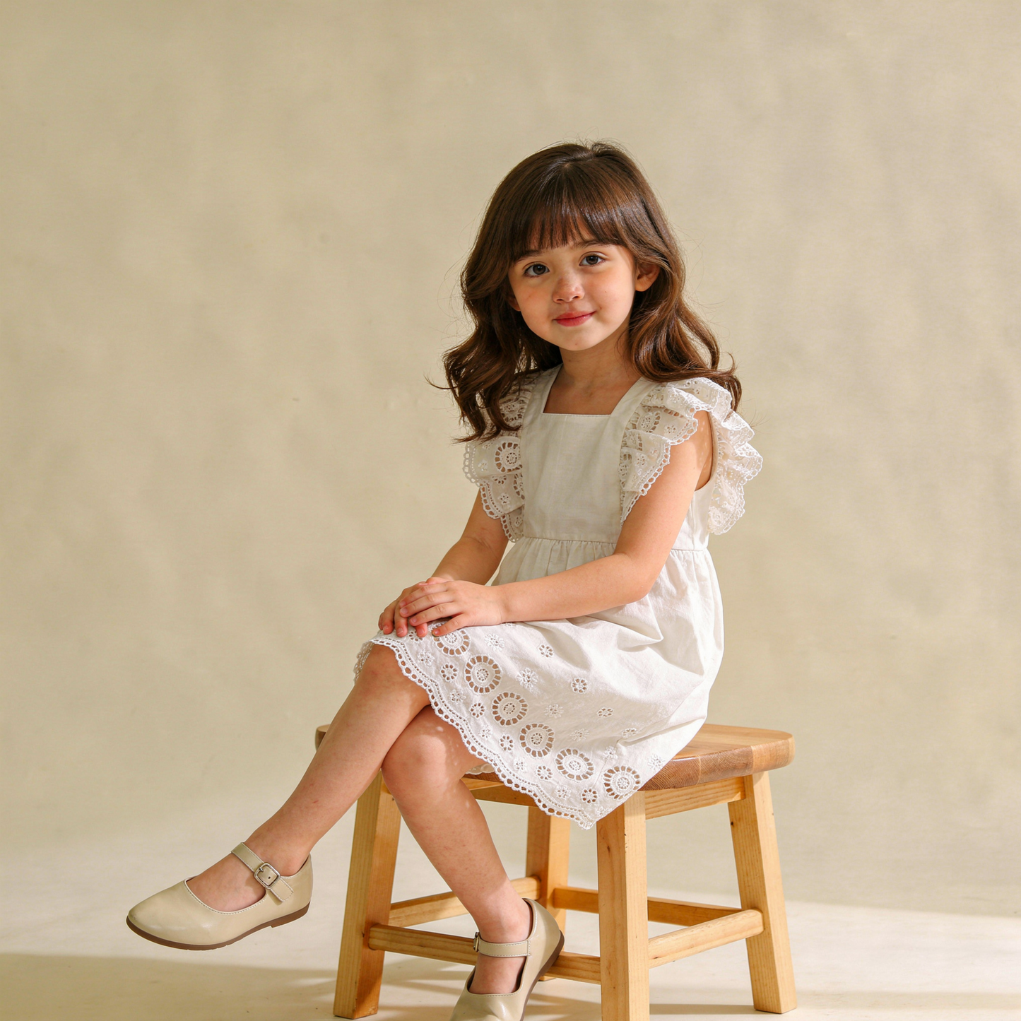 Organic Eyelet Flutter Dress - Ivory Eyelet