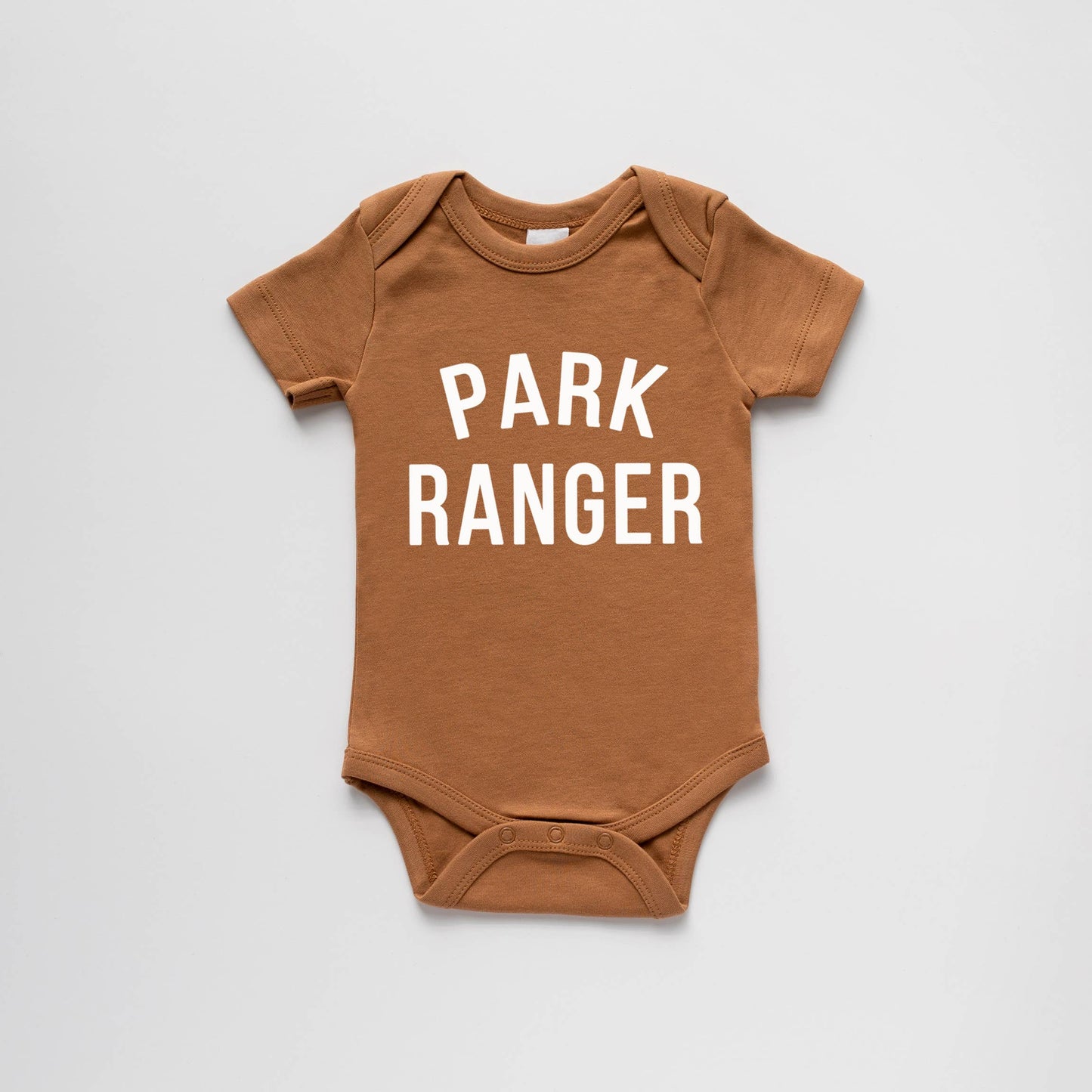 Organic Baby Bodysuit – “Park Ranger” (Camel)