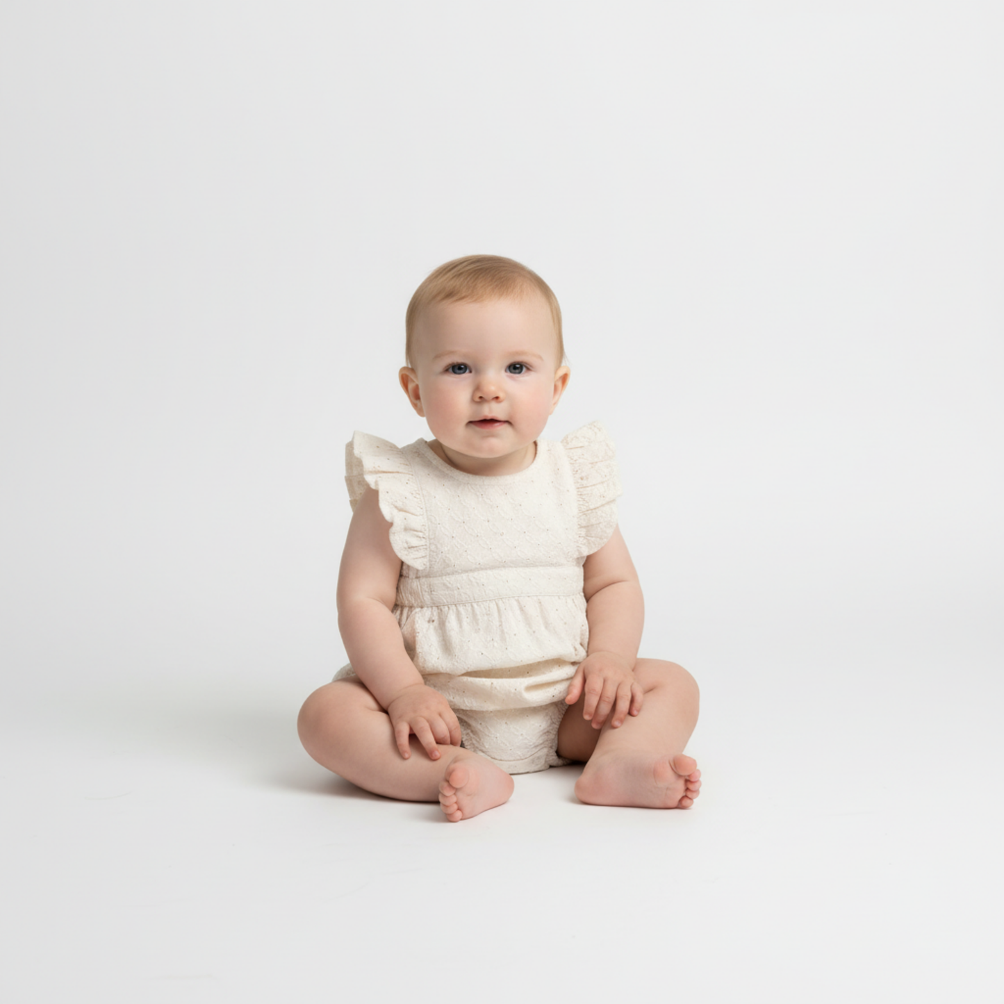 Organic Eyelet Flutter Romper- Ivory Eyelet