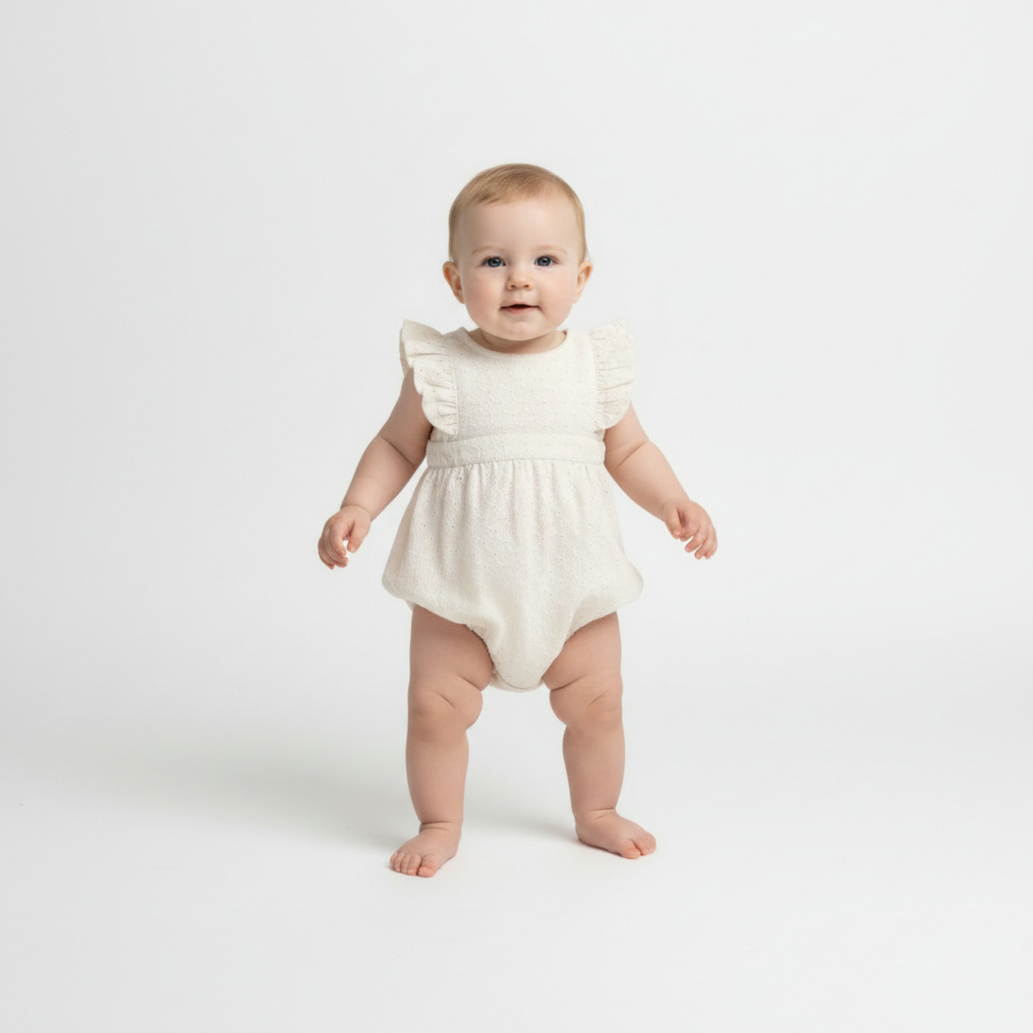 Organic Eyelet Flutter Romper- Ivory Eyelet