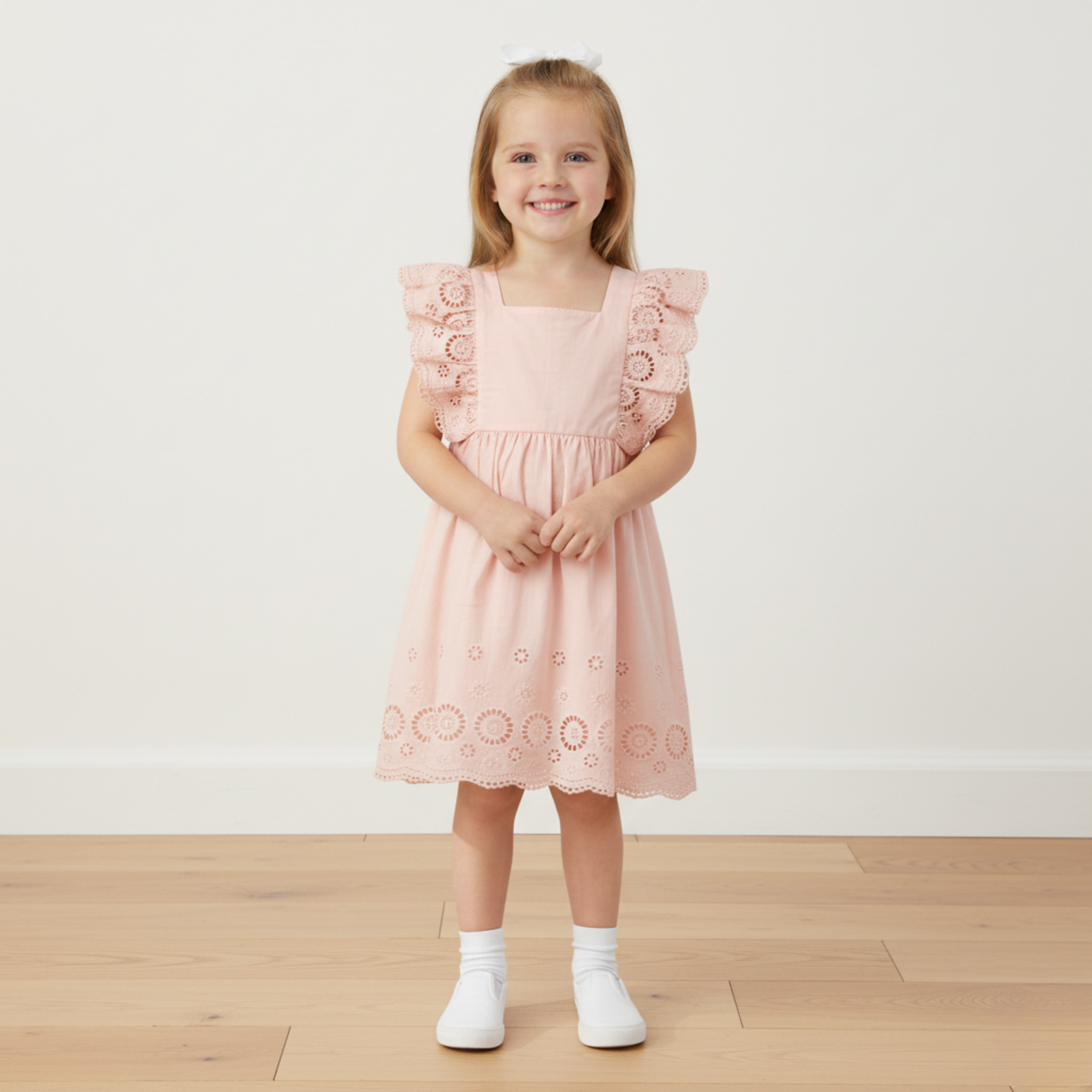 Organic Eyelet Flutter Dress - Blush Eyelet
