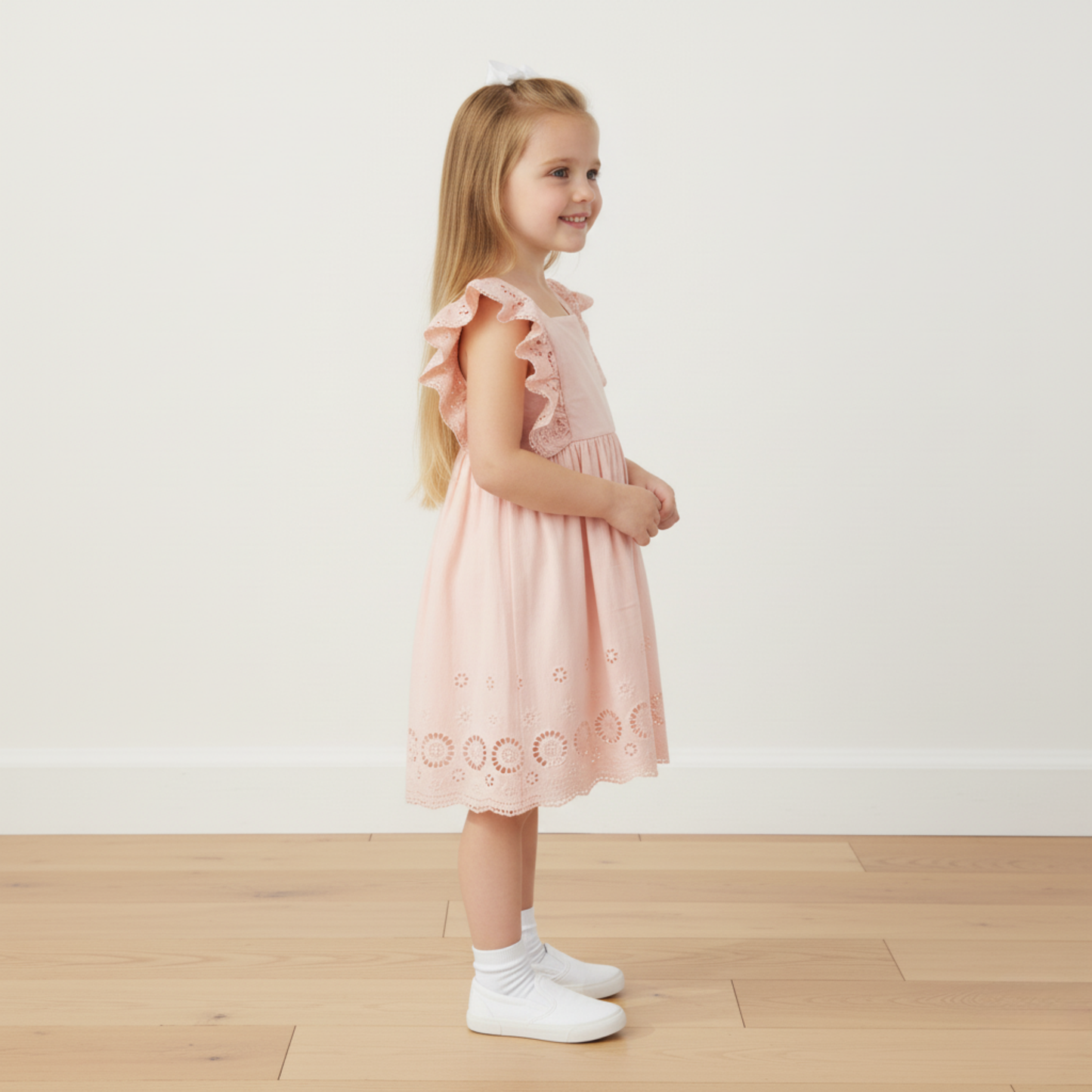 Organic Eyelet Flutter Dress - Blush Eyelet