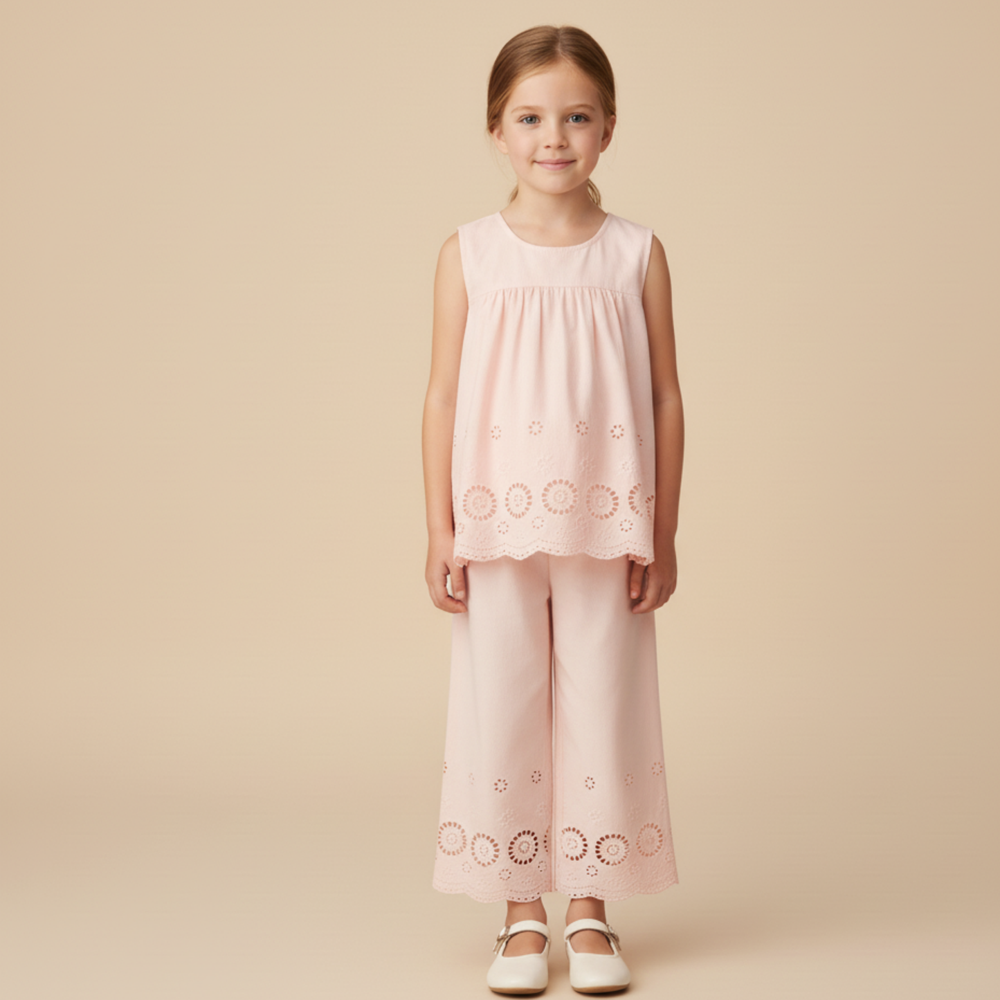 Organic Eyelet Top And Pant Set - Blush Eyelet
