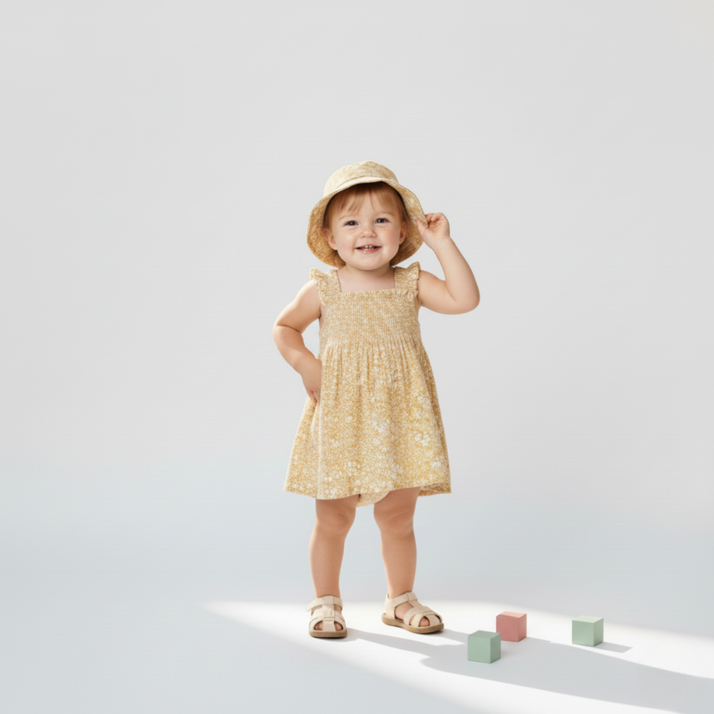 Organic Smocked Sundress - Yellow Blossom