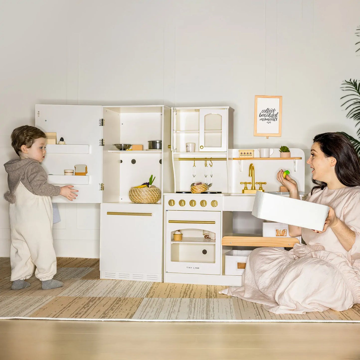 Tiny Land® Play Kitchen Accessories – Play Kitchen Fridge: Wooden Cabinet Refrigerator for Kids