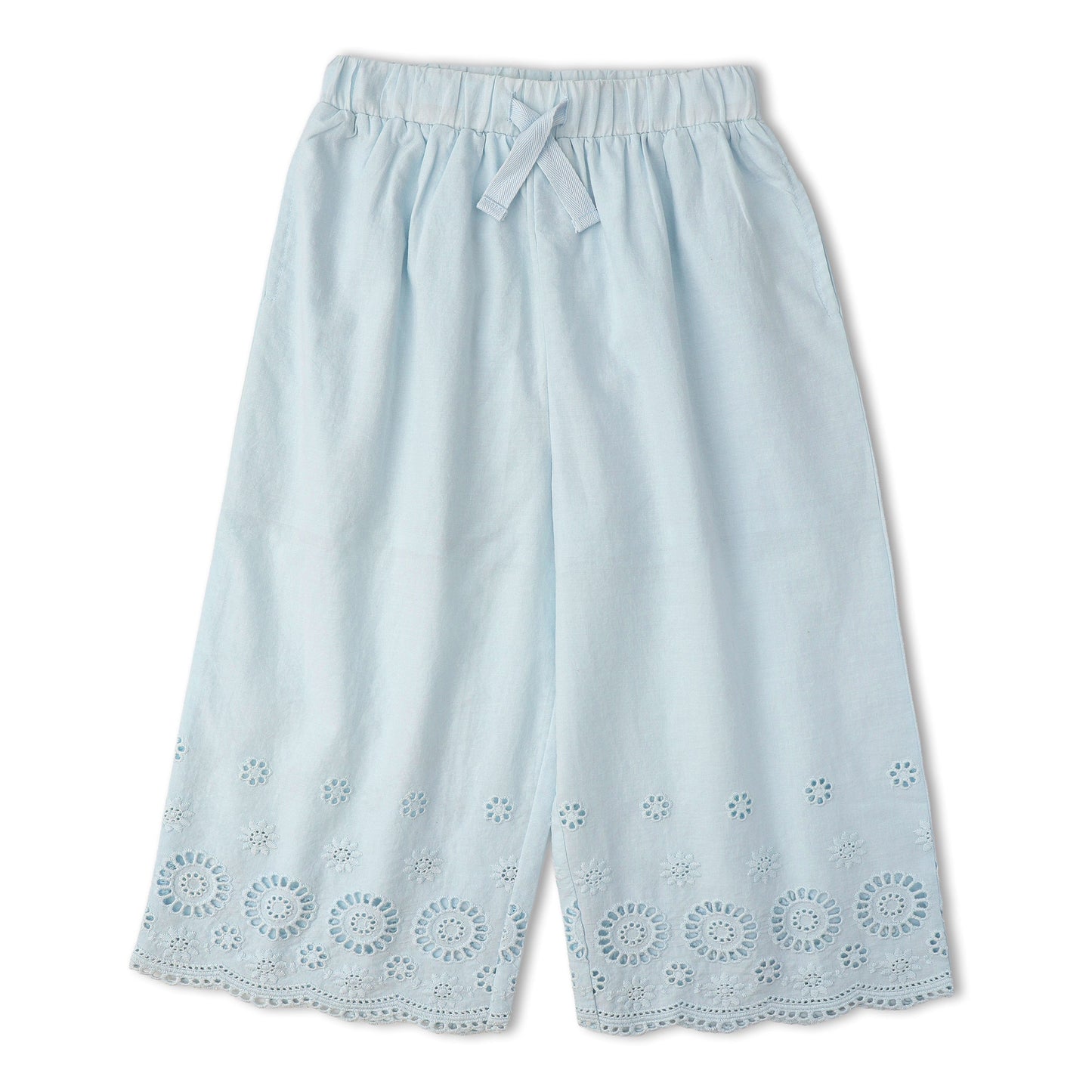 Organic Eyelet Top And Pant Set - Light Blue Eyelet