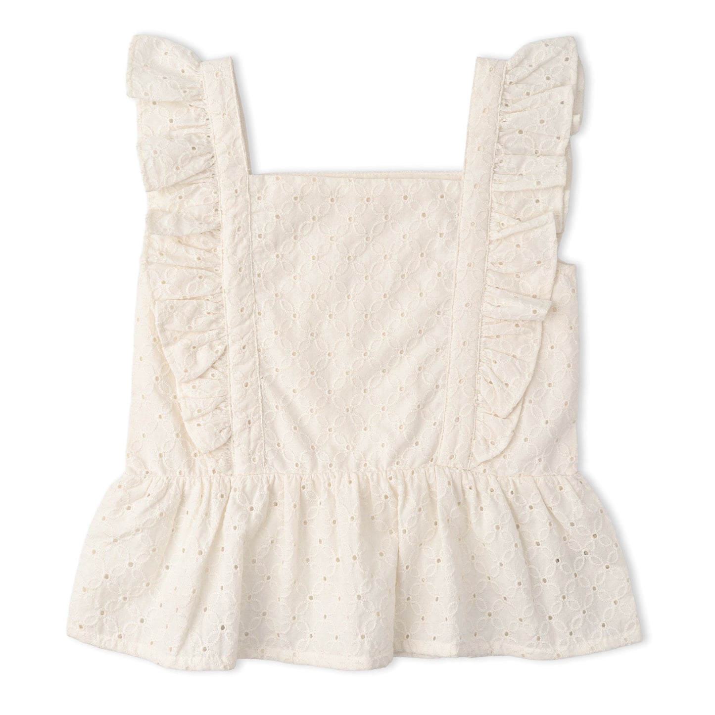 Organic Eyelet Flutter Top And Shorts Set - Ivory Eyelet