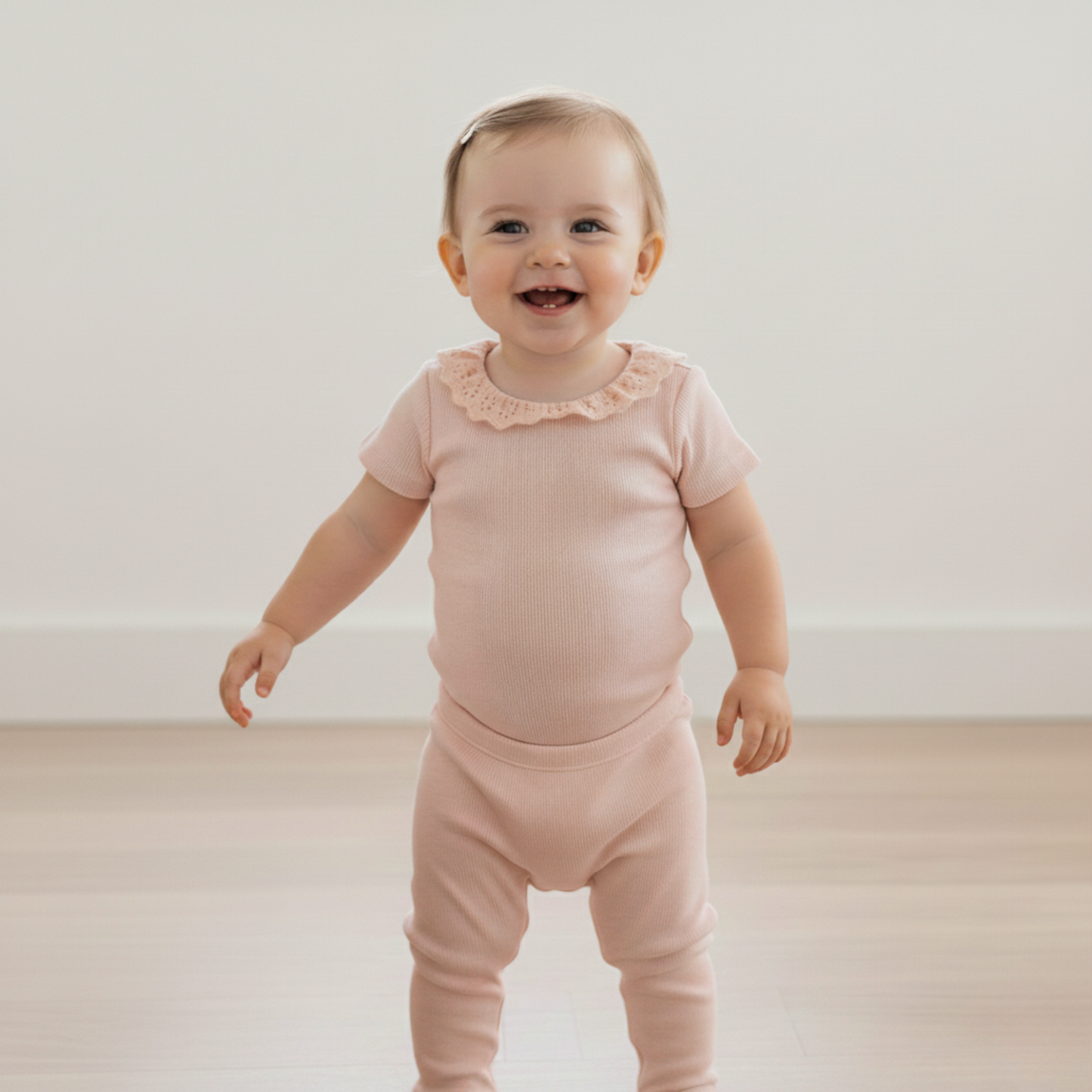 Organic Lace Collar Onesie & Tights Set - Blush