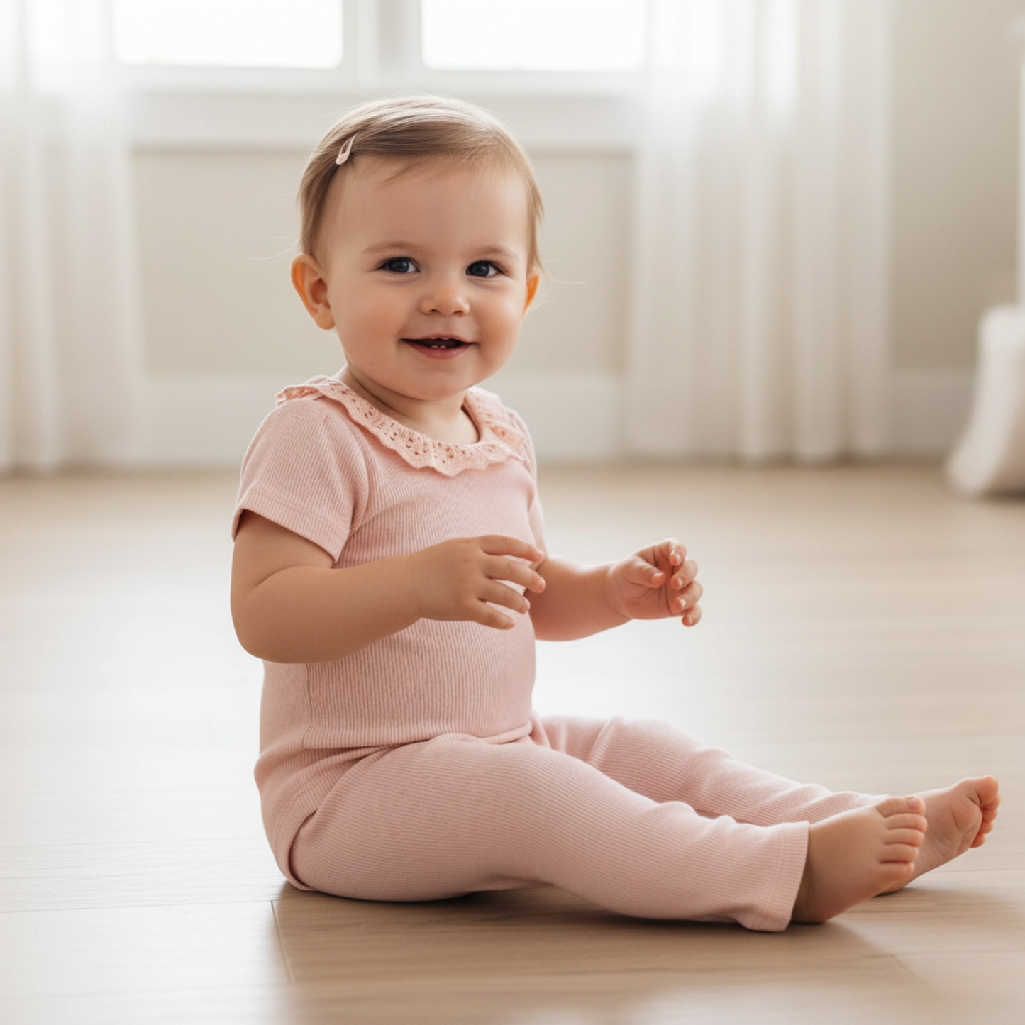 Organic Lace Collar Onesie & Tights Set - Blush