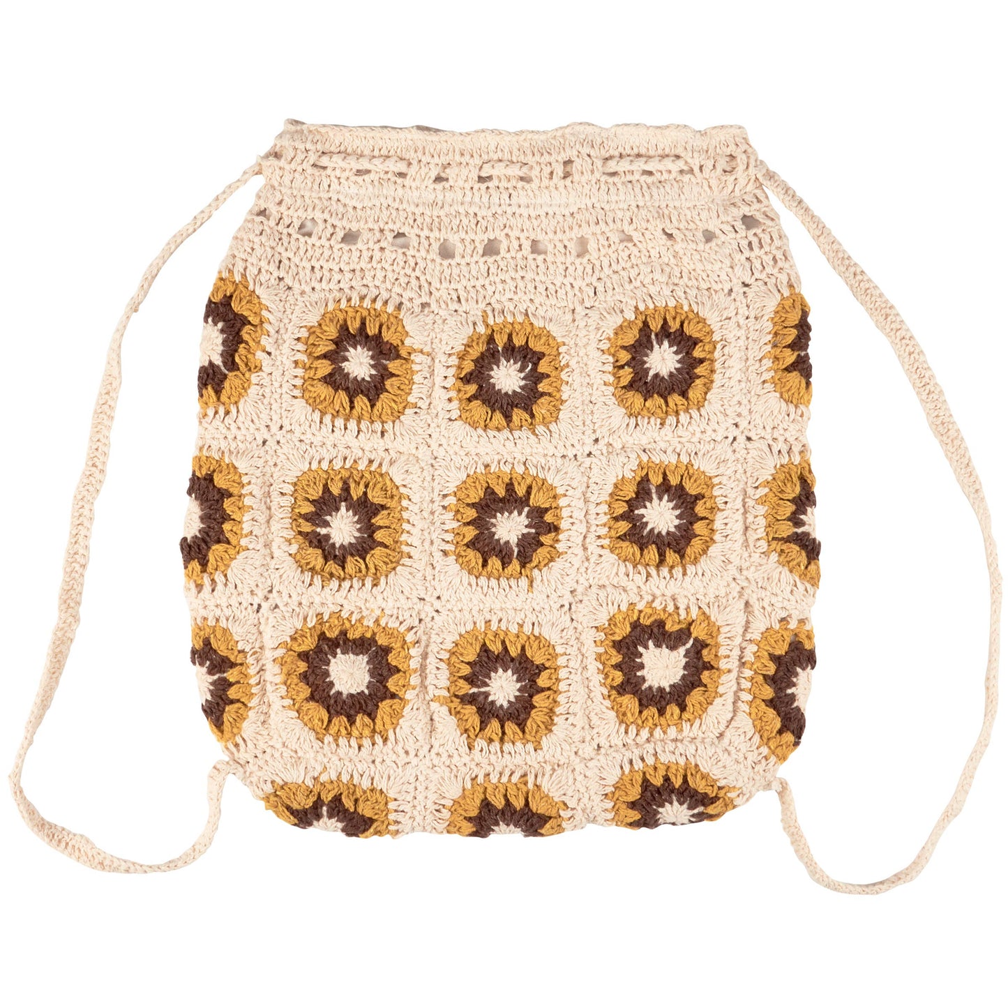 Boho Crochet Sunflower Drawstring Backpack