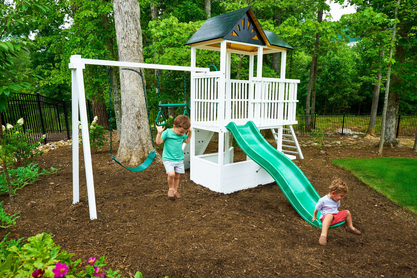Craftsman Modern Outdoor Swing Set | Wooden Backyard Swing Frame for Kids