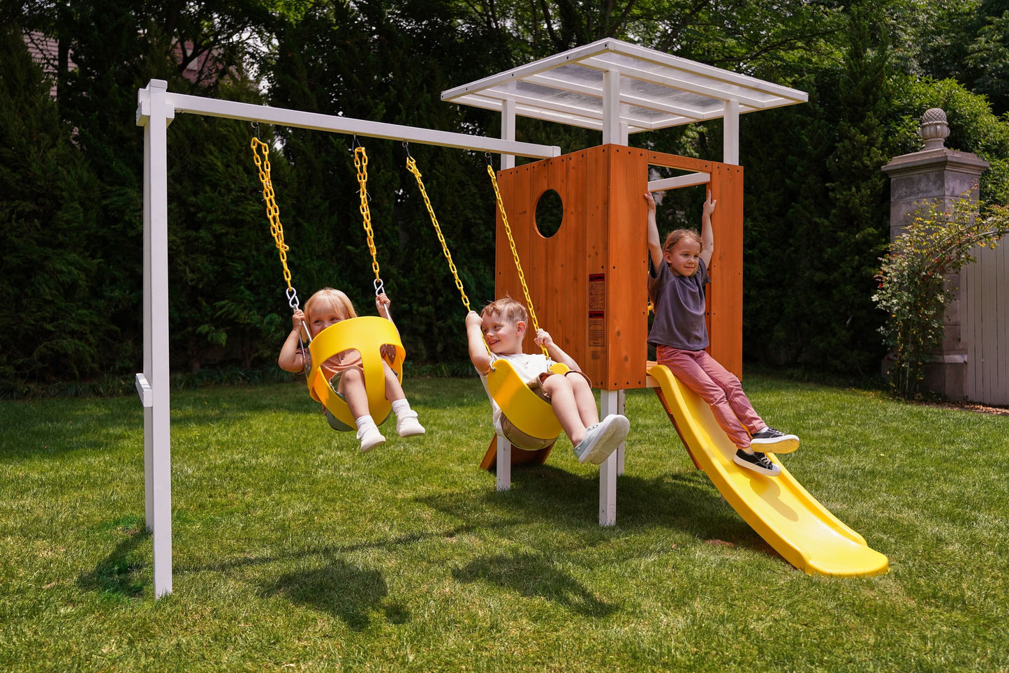 Forest Small Outdoor Toddler Swing Set | Compact Wooden Swing Frame for Babies & Kids